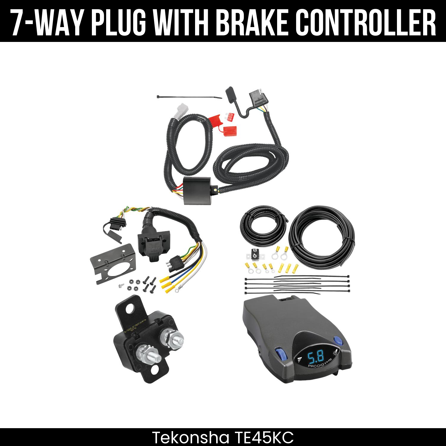 Trailer Wiring 7-Way Plug w/ Bracket , Tekonsha Prodigy P2 Brake Control