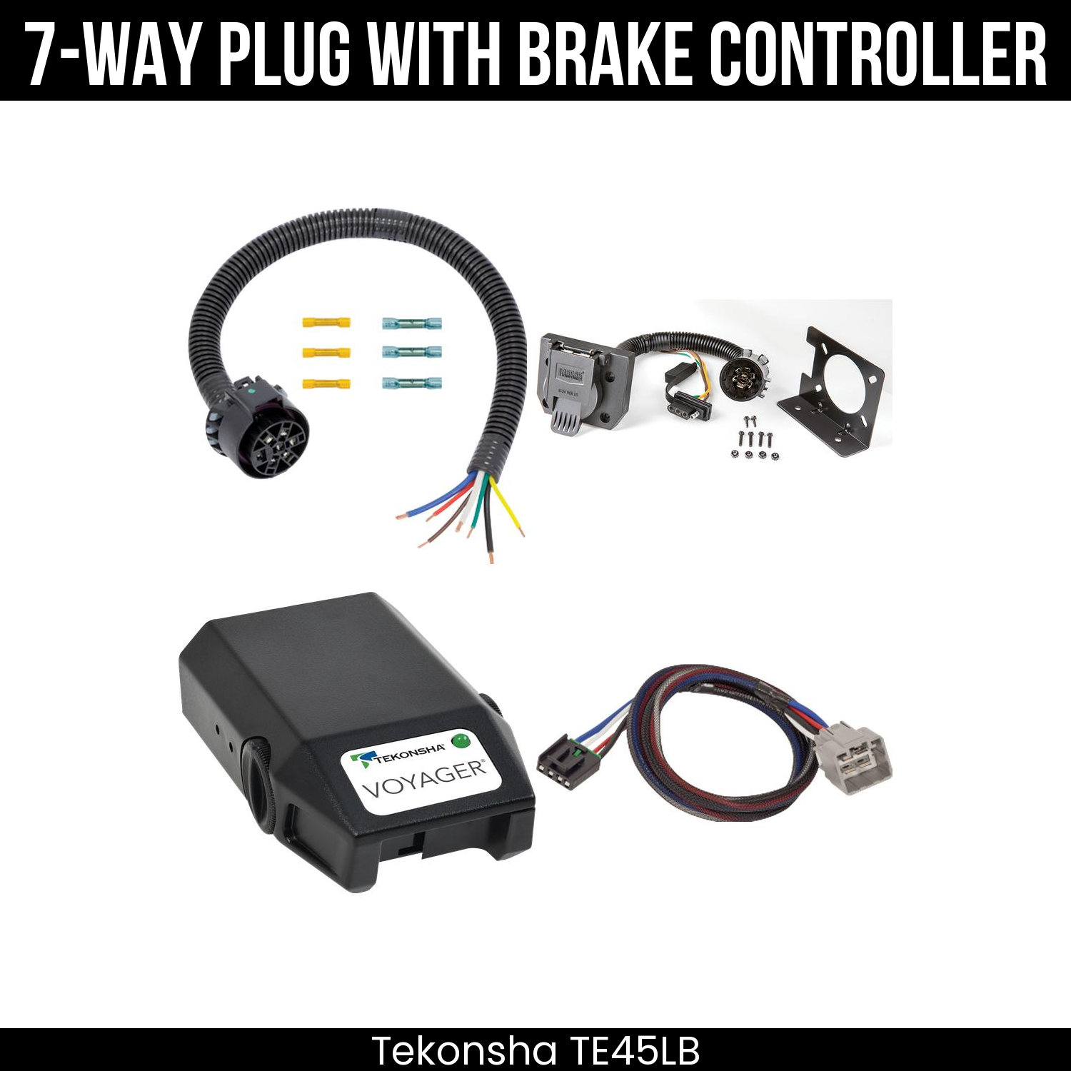 Trailer Wiring 7-Way Plug w/ Bracket , Tekonsha Voyager Brake Control