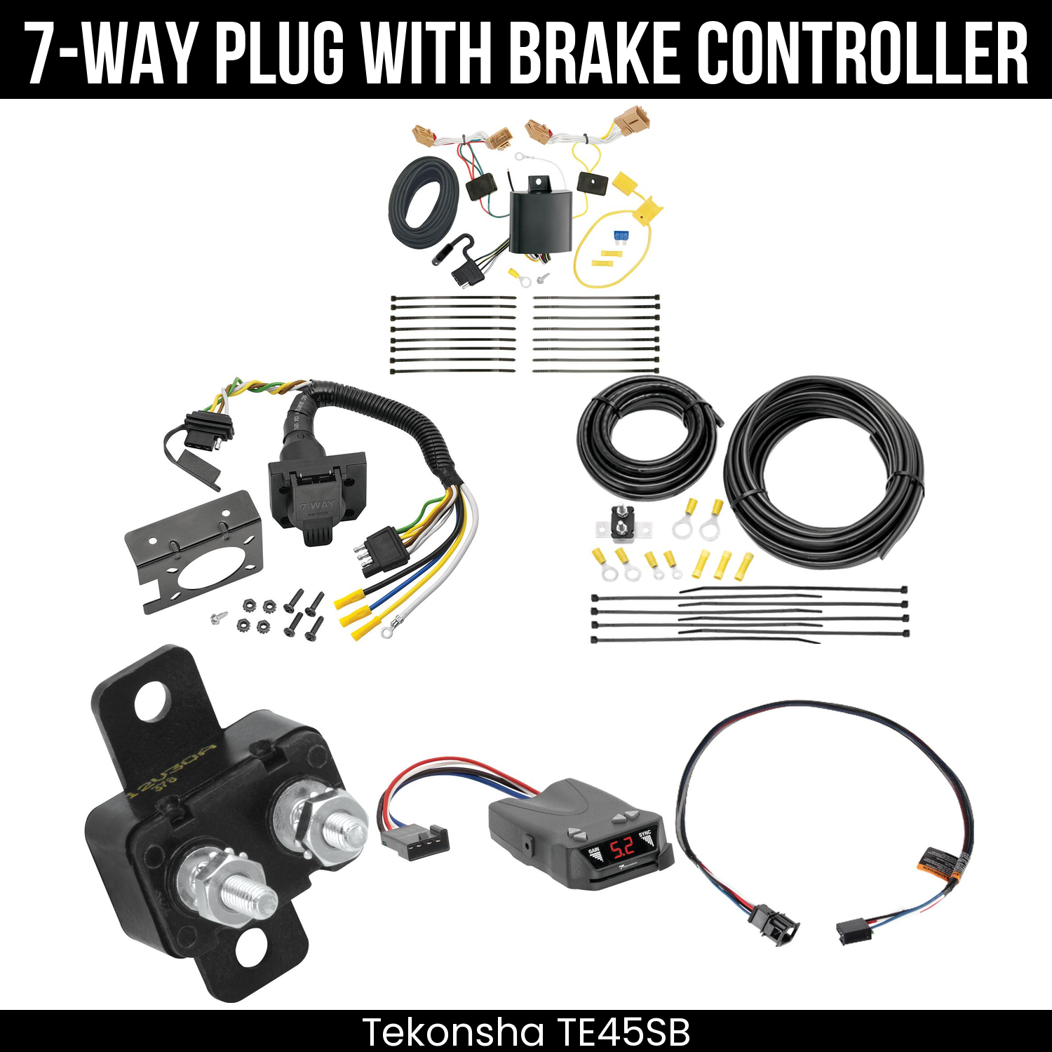 Trailer Wiring 7-Way Plug w/ Bracket , Tekonsha Brakeman IV Brake Control