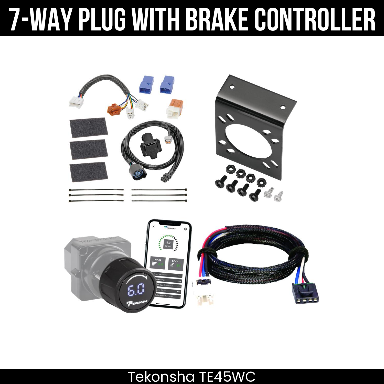 Trailer Wiring 7-Way Plug w/ Bracket , Tekonsha Prodigy iD Smart Brake Control