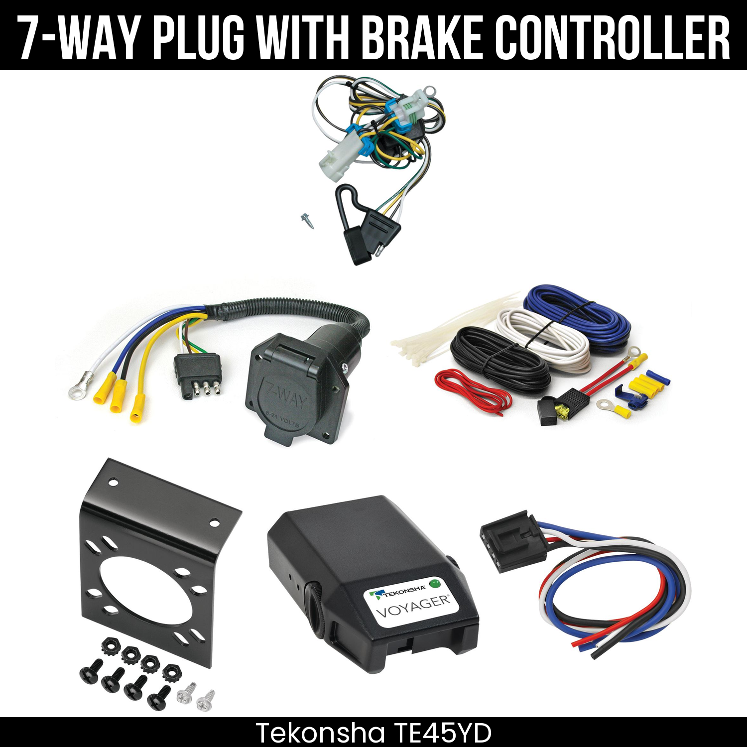Trailer Wiring 7-Way Economy Plug w/ Bracket , Tekonsha Voyager Brake Control