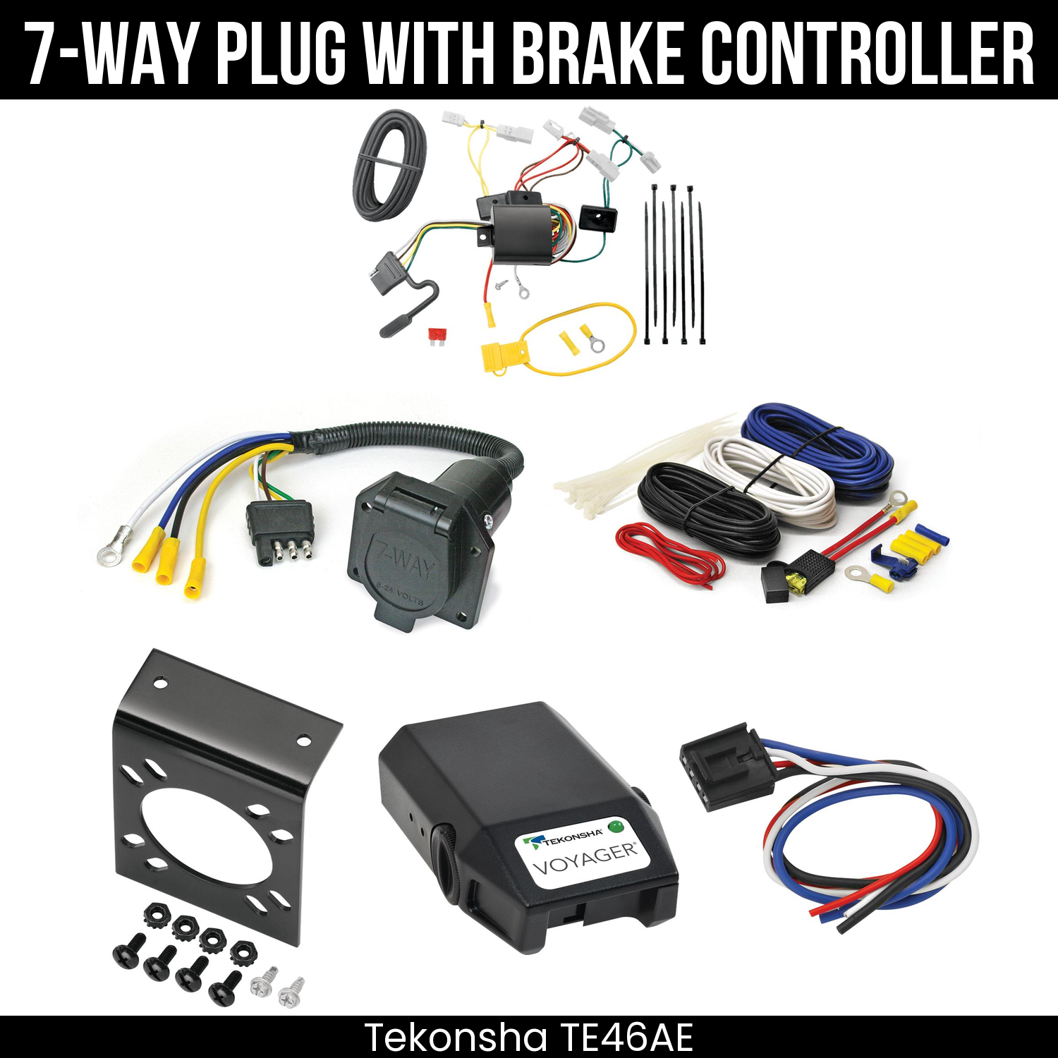 Trailer Wiring 7-Way Economy Plug w/ Bracket , Tekonsha Voyager Brake Control