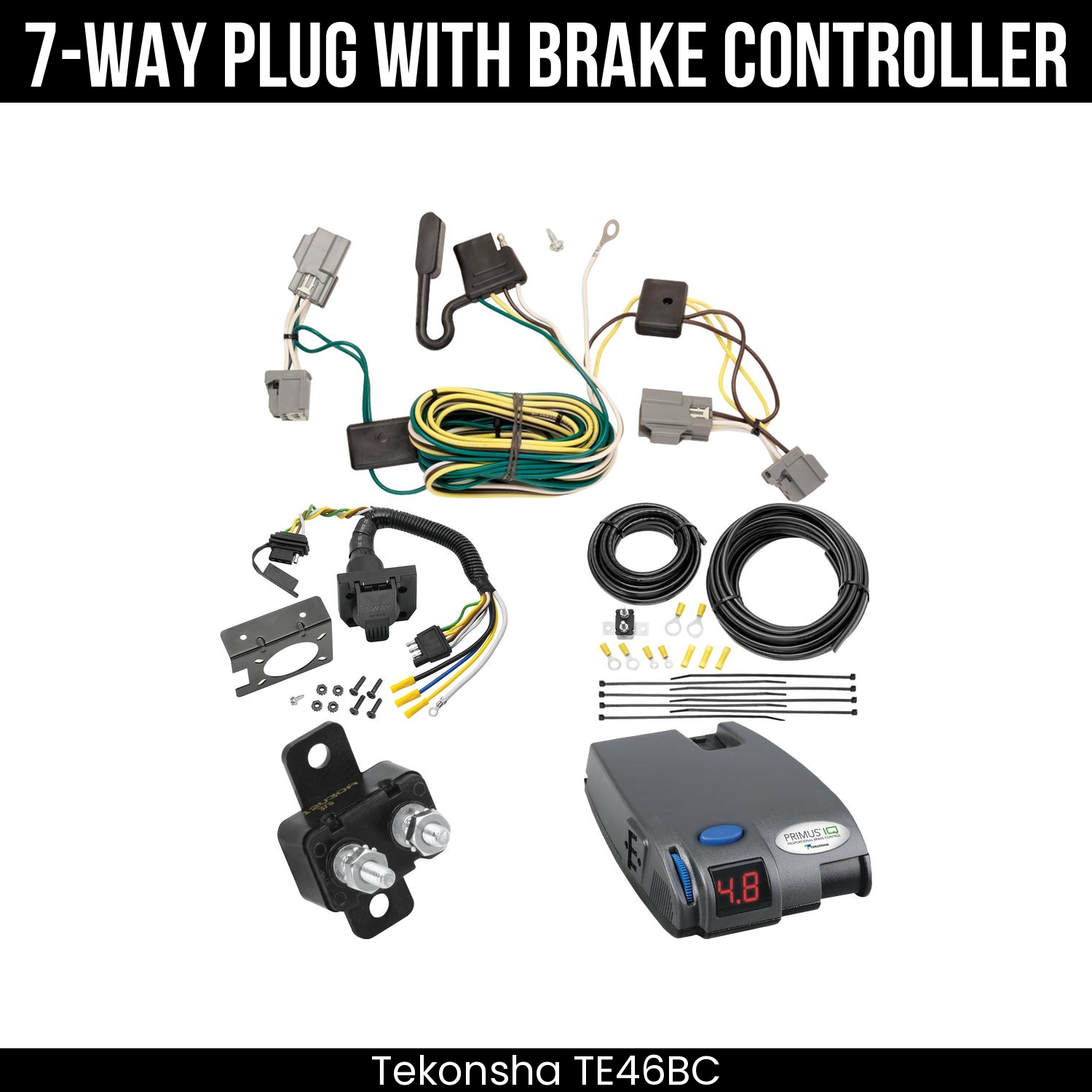 Trailer Wiring 7-Way Plug w/ Bracket , Tekonsha Primus IQ Brake Control