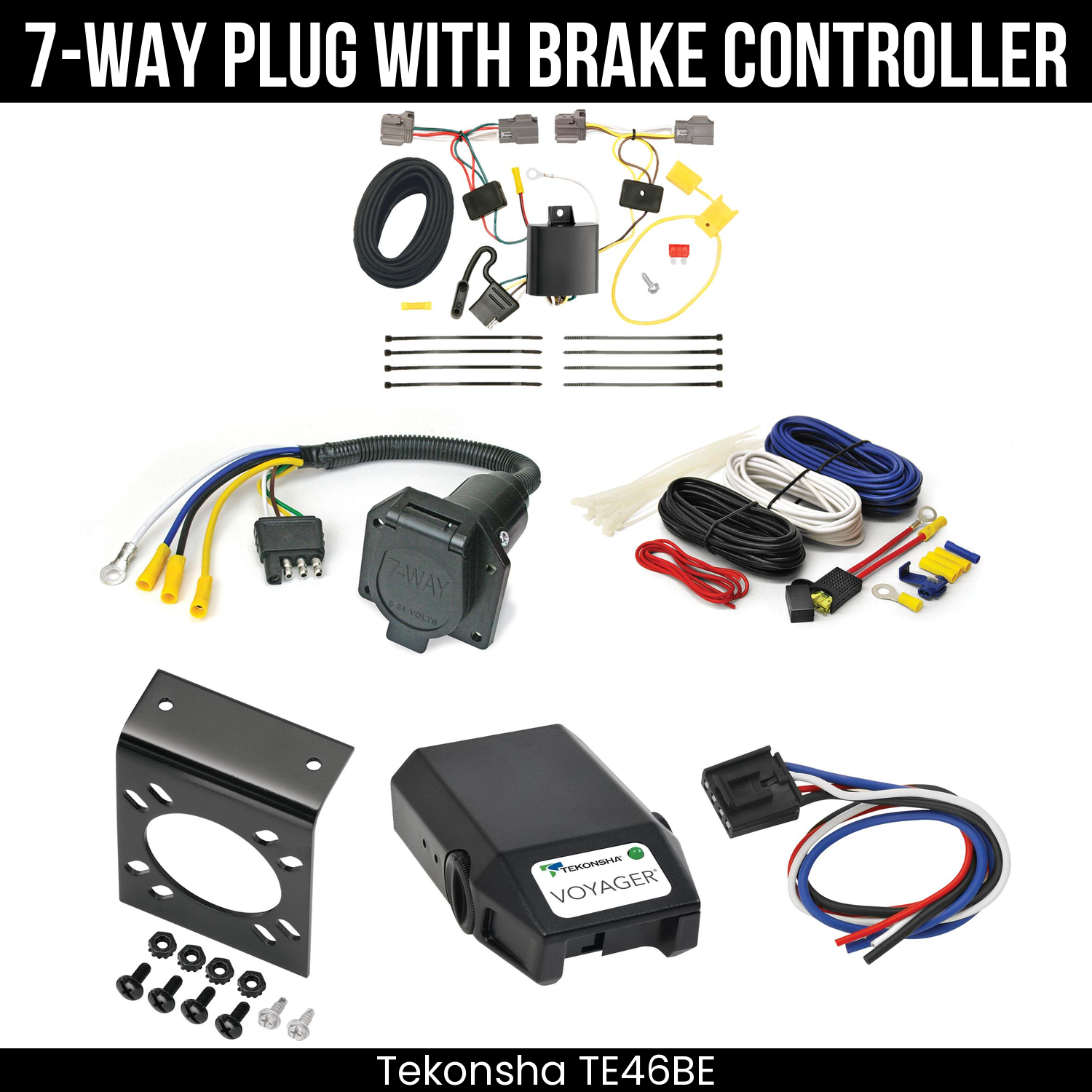 Trailer Wiring 7-Way Economy Plug w/ Bracket , Tekonsha Voyager Brake Control