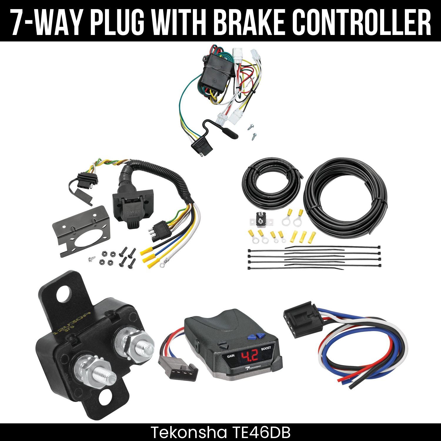 Trailer Wiring 7-Way Plug w/ Bracket , Tekonsha Brake EVN Control