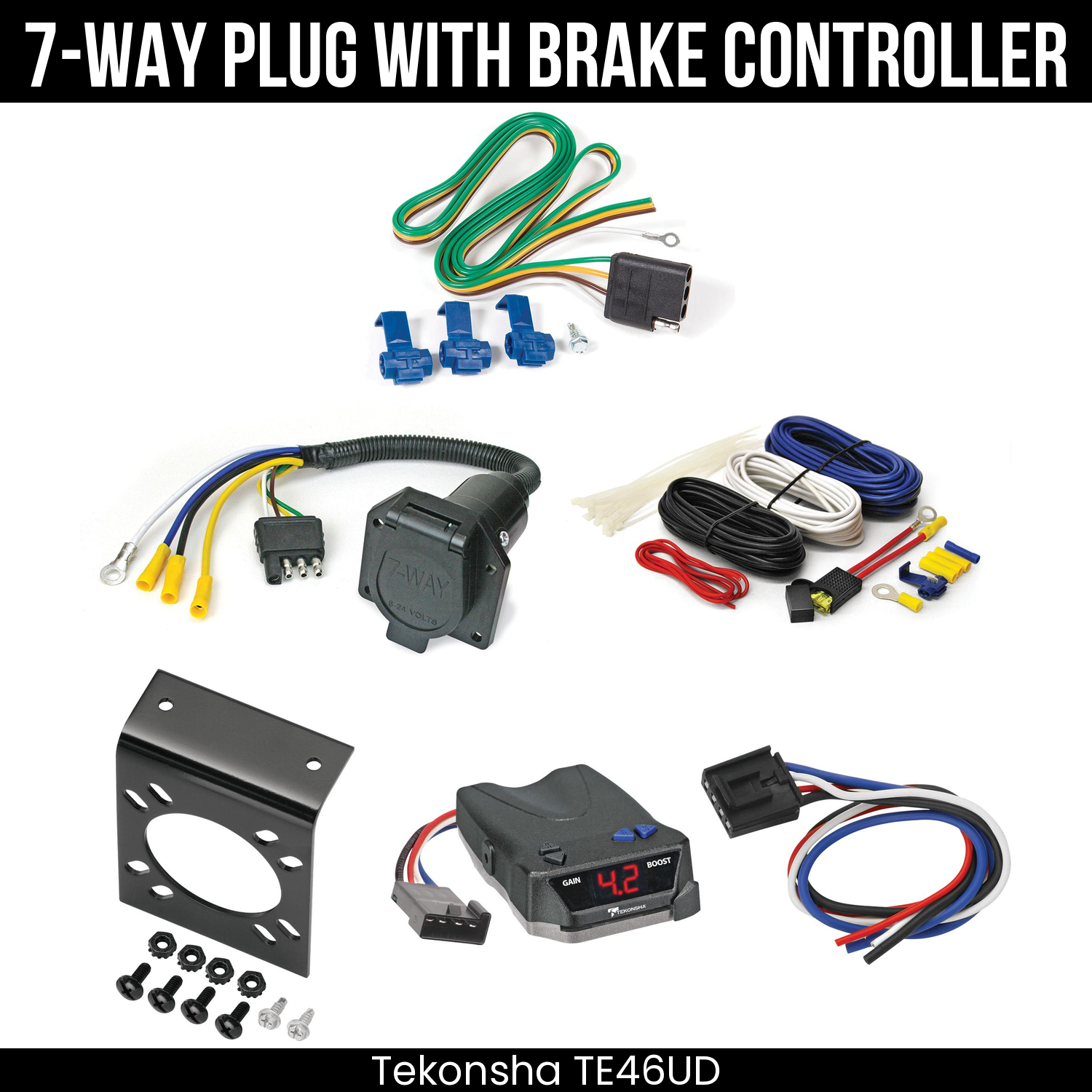 Trailer Wiring 7-Way Economy Plug w/ Bracket , Tekonsha Brake EVN Control