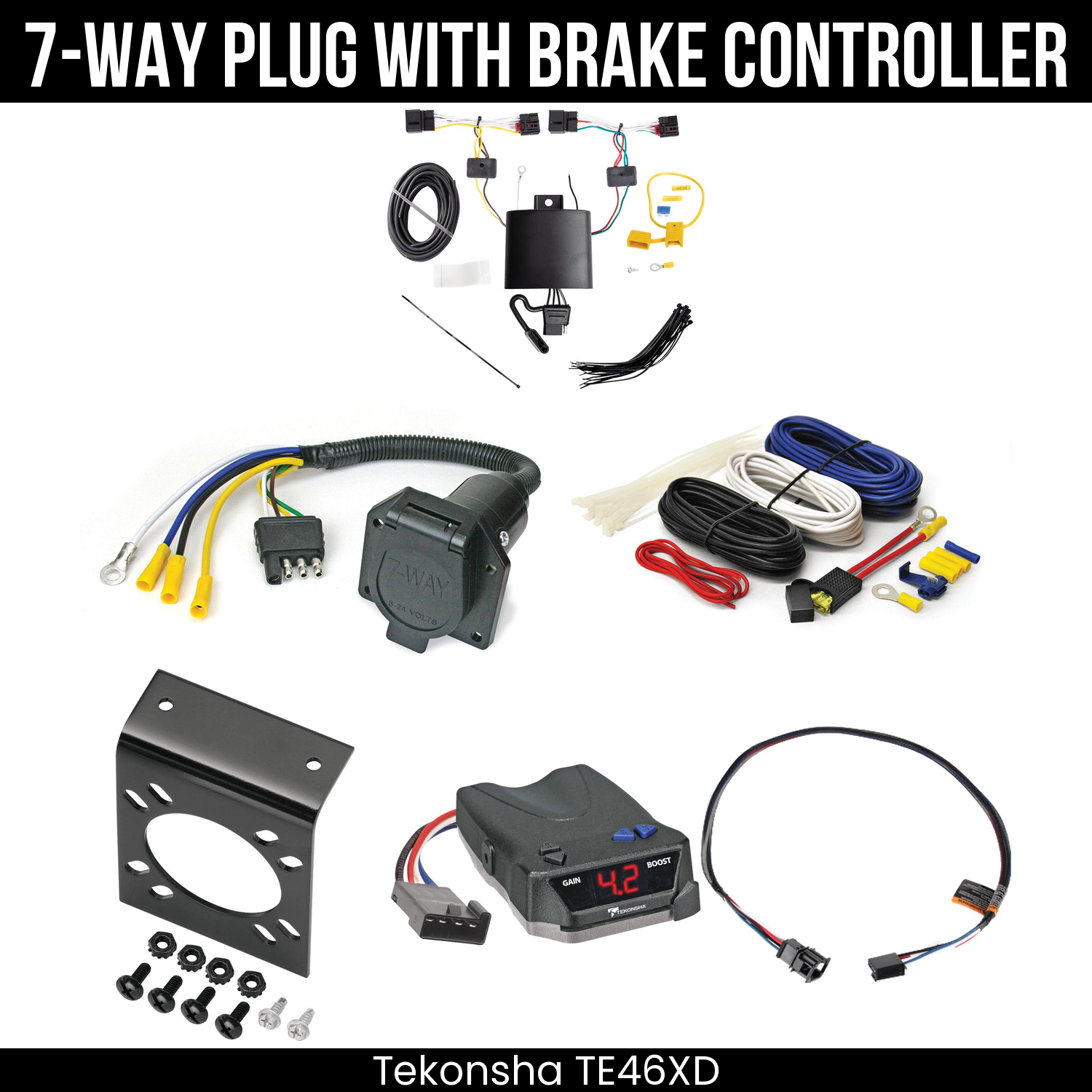 Trailer Wiring 7-Way Economy Plug w/ Bracket , Tekonsha Brake EVN Control