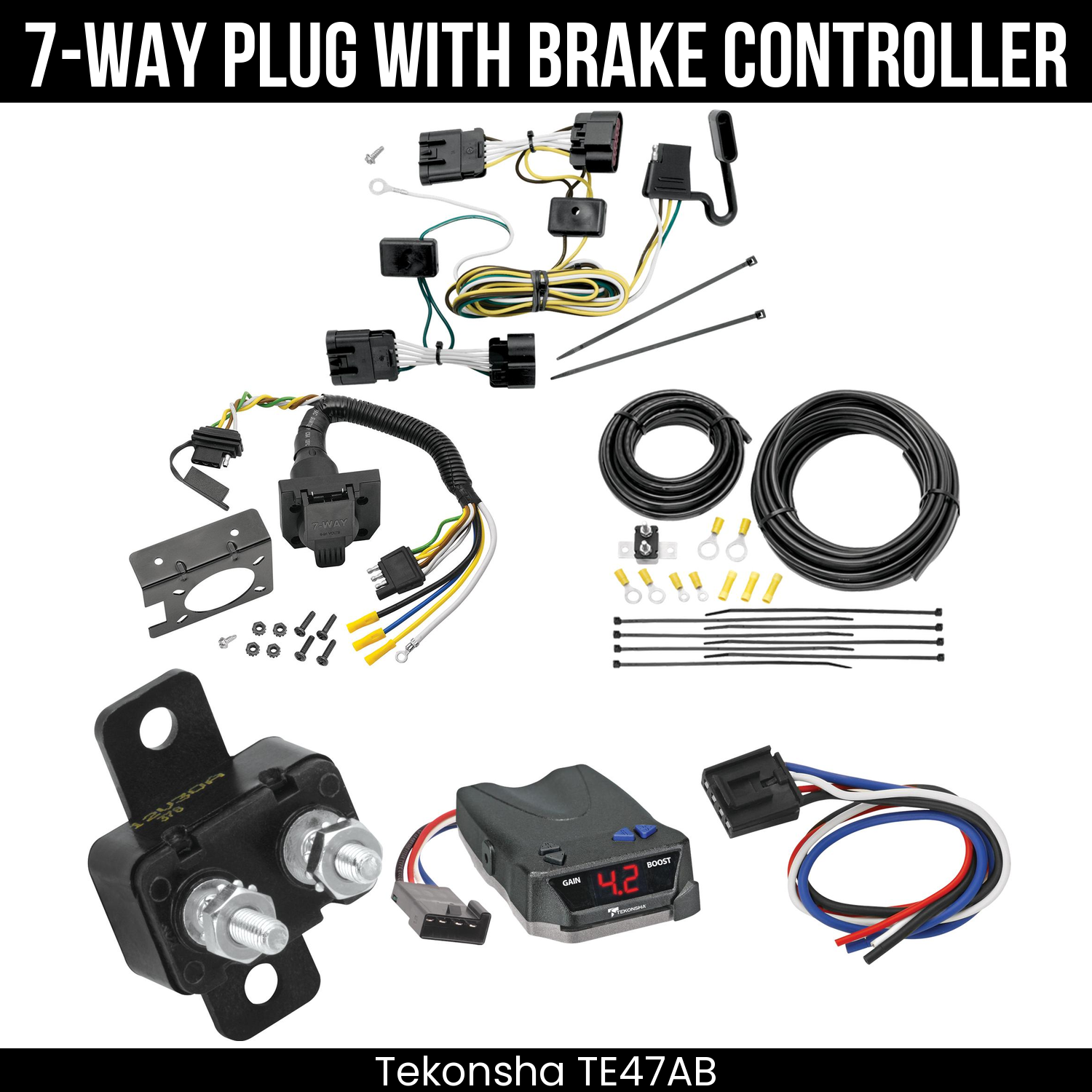 Trailer Wiring 7-Way Plug w/ Bracket , Tekonsha Brake EVN Control