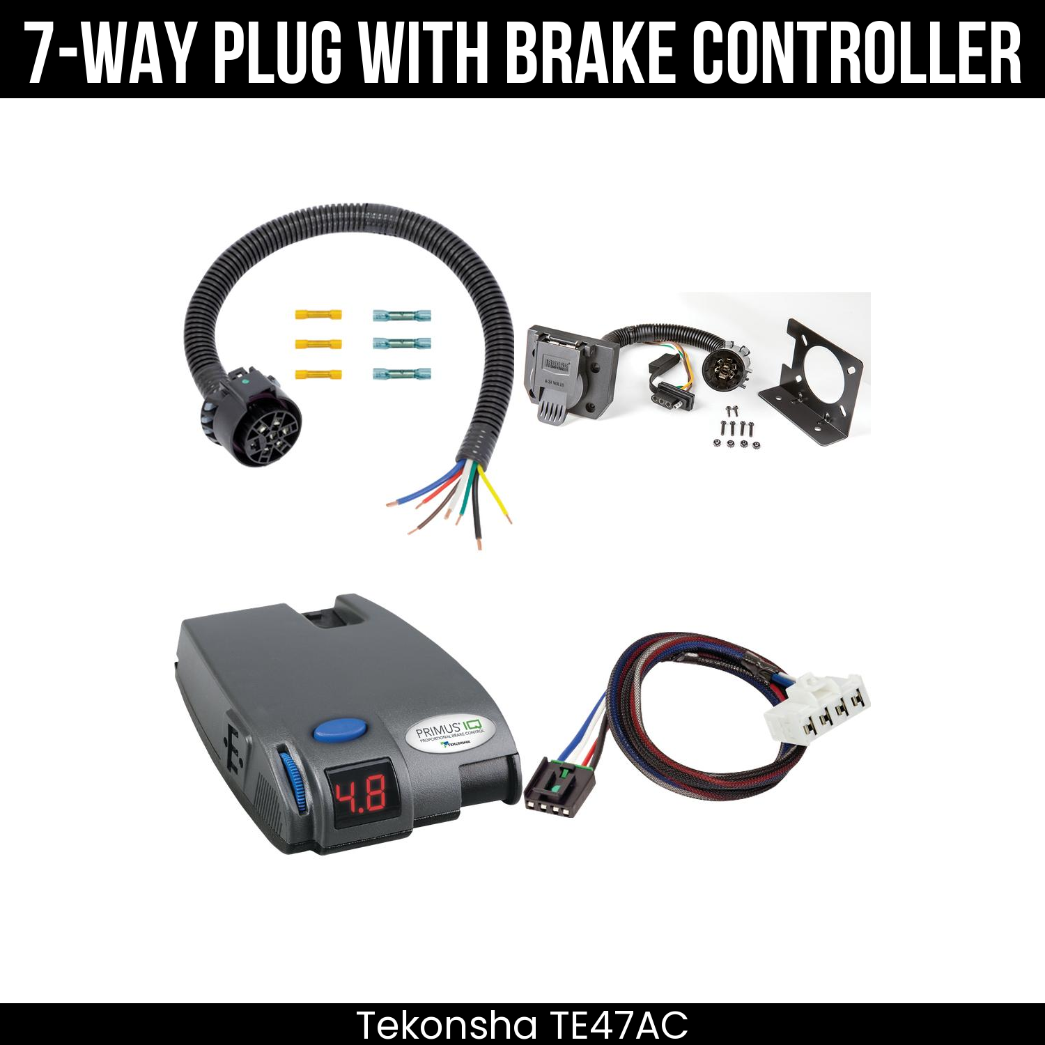 Trailer Wiring 7-Way Plug w/ Bracket , Tekonsha Primus IQ Brake Control