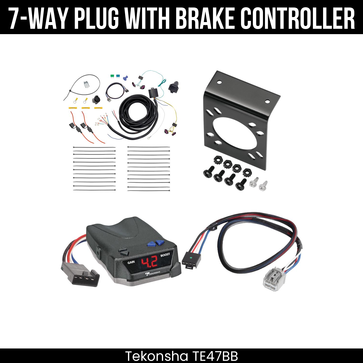 Trailer Wiring 7-Way Plug w/ Bracket , Tekonsha Brake EVN Control