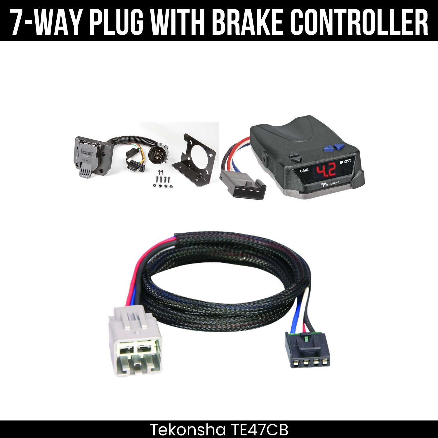 Trailer Wiring 7-Way Plug w/ Bracket , Tekonsha Brake EVN Control