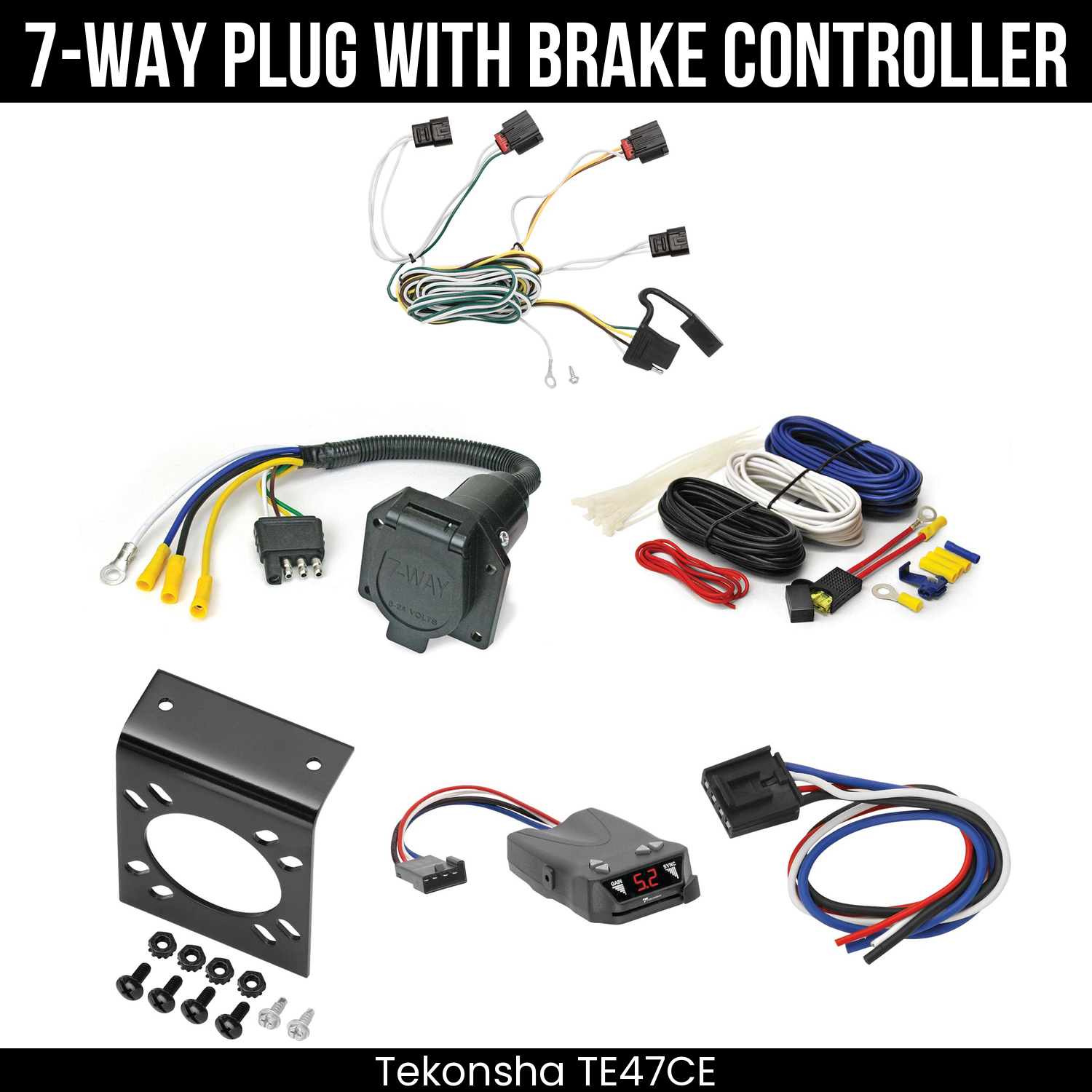 Trailer Wiring 7-Way Economy Plug w/ Bracket , Tekonsha Brakeman IV Brake Control
