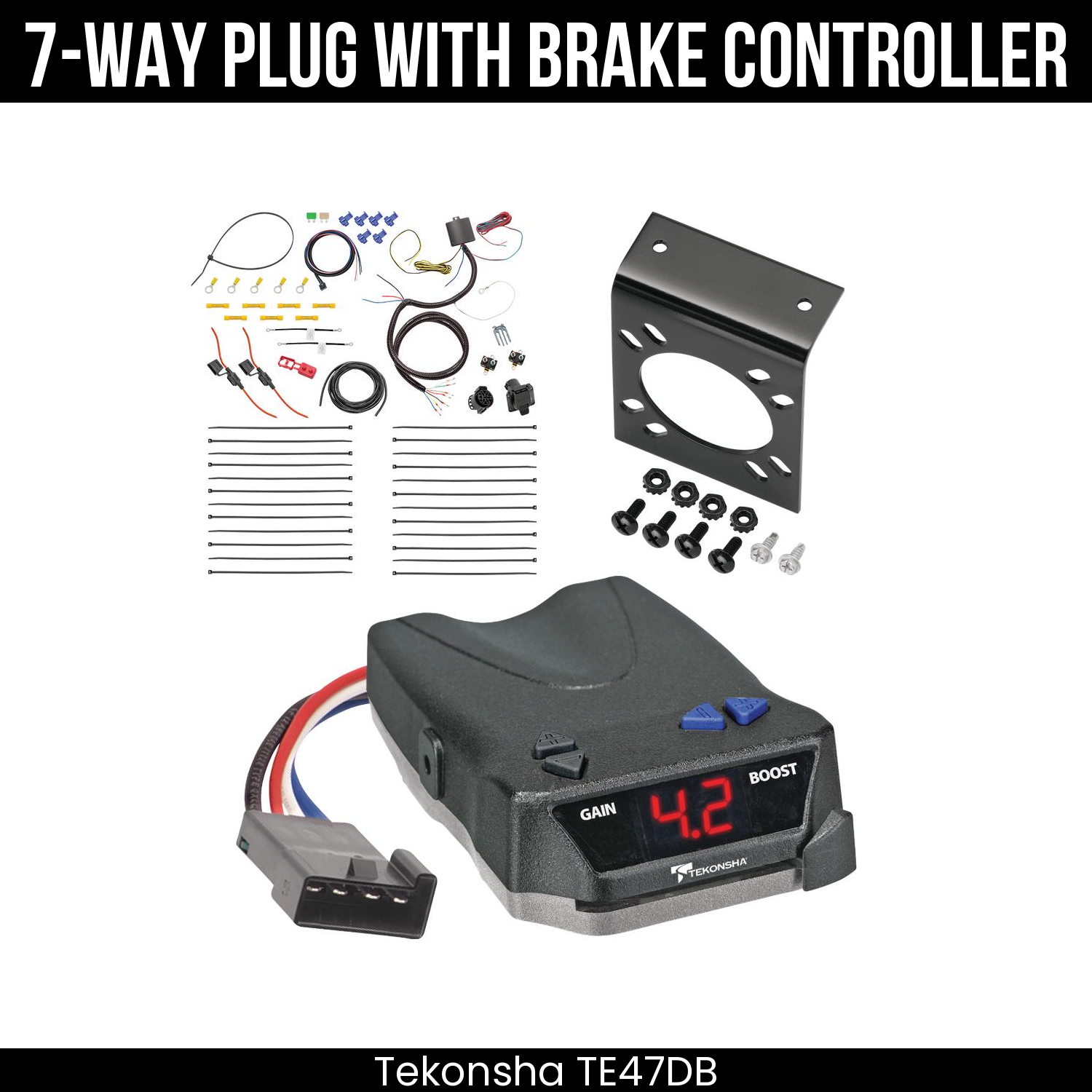 Trailer Wiring 7-Way Plug w/ Bracket , Tekonsha Brake EVN Control