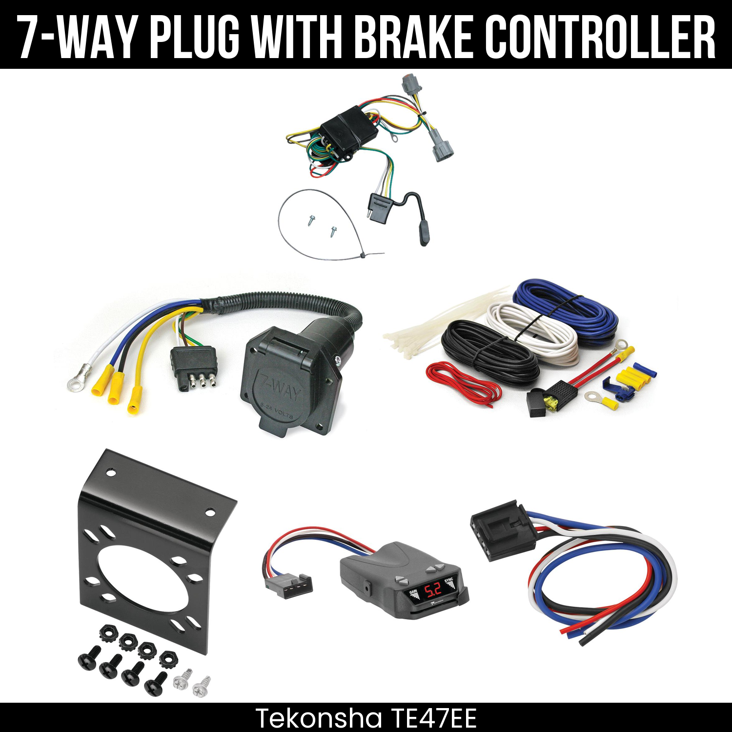 Trailer Wiring 7-Way Economy Plug w/ Bracket , Tekonsha Brakeman IV Brake Control