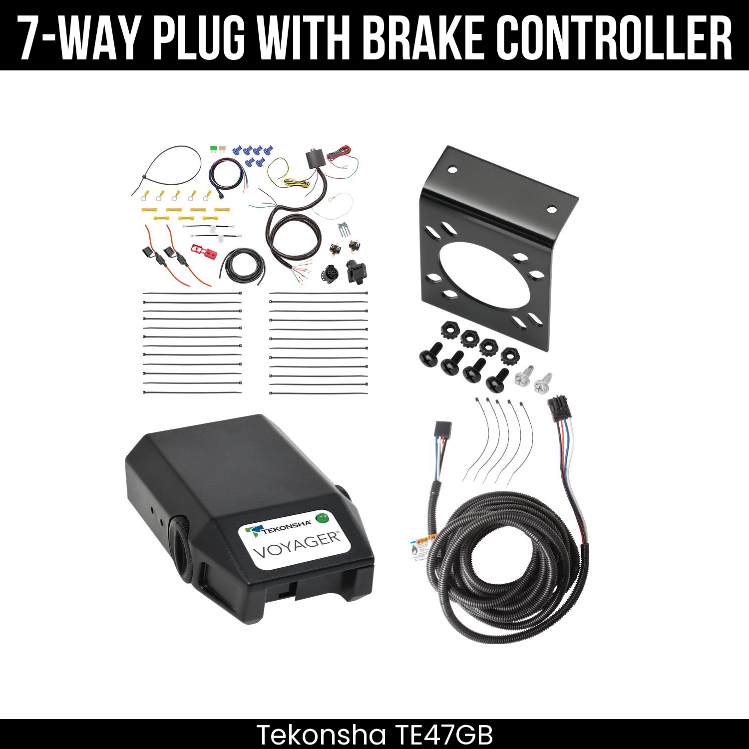 Trailer Wiring 7-Way Plug w/ Bracket , Tekonsha Voyager Brake Control