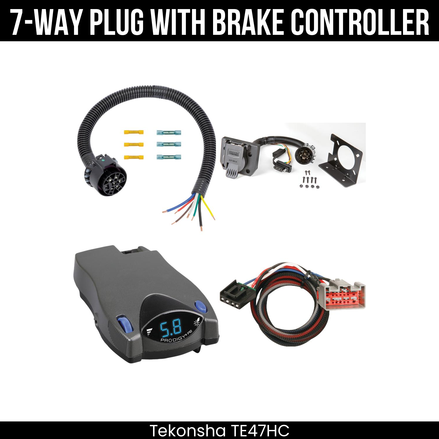 Trailer Wiring 7-Way Plug w/ Bracket , Tekonsha Prodigy P2 Brake Control