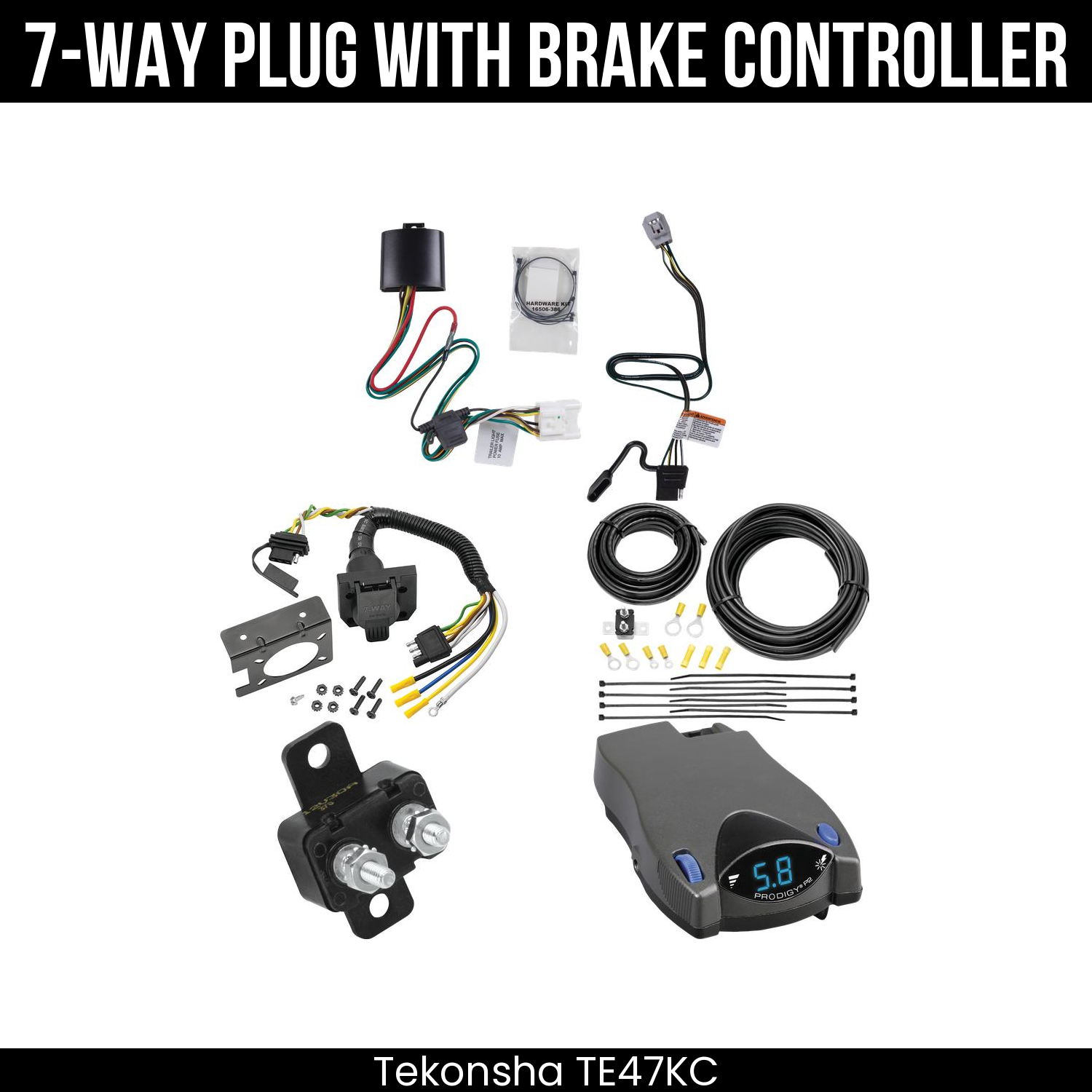 Trailer Wiring 7-Way Plug w/ Bracket , Tekonsha Prodigy P2 Brake Control