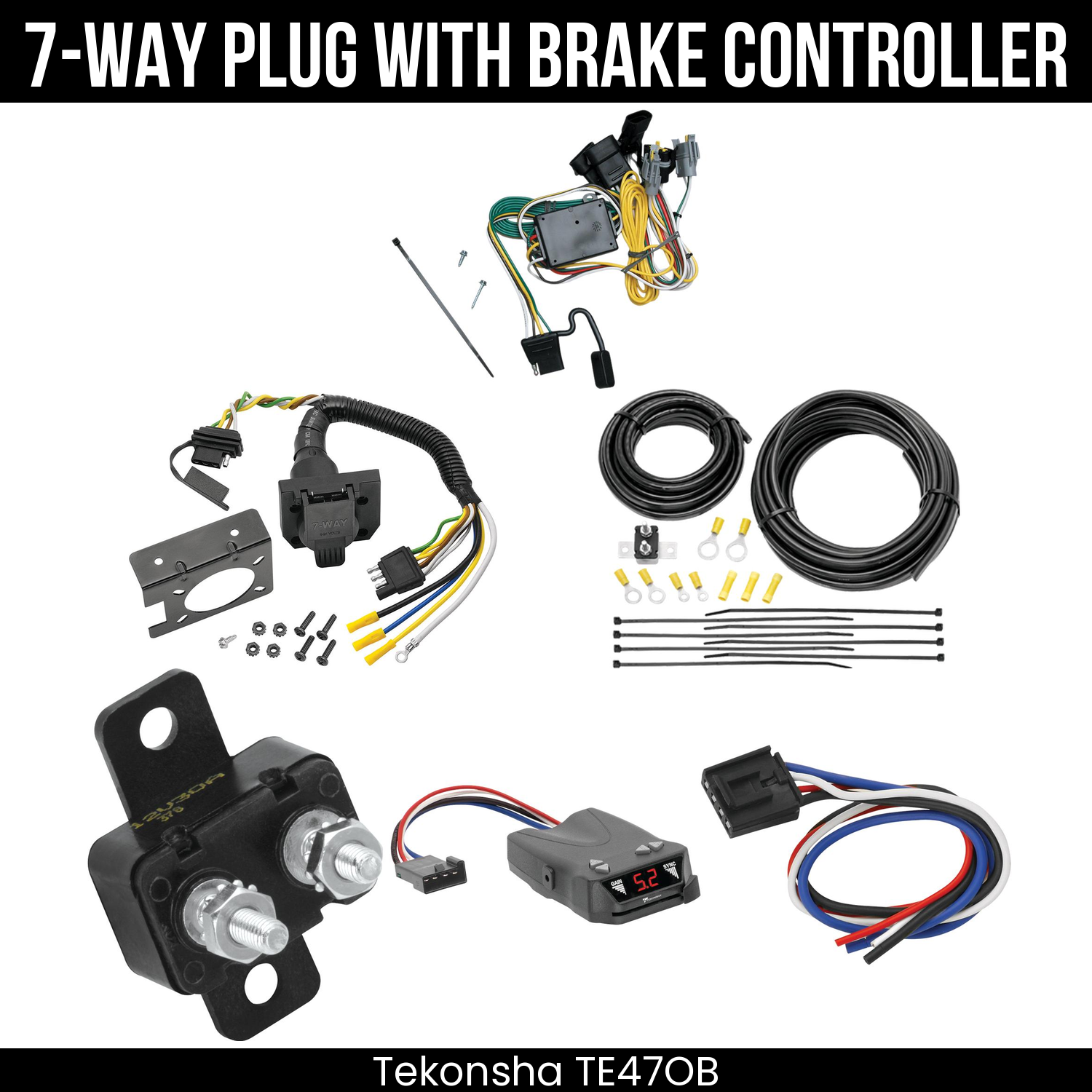Trailer Wiring 7-Way Plug w/ Bracket , Tekonsha Brakeman IV Brake Control