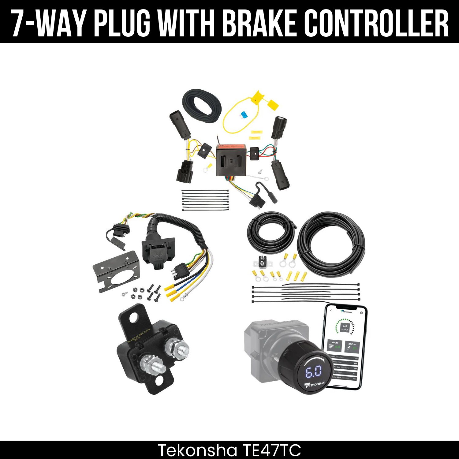 Trailer Wiring 7-Way Plug w/ Bracket , Tekonsha Prodigy iD Smart Brake Control