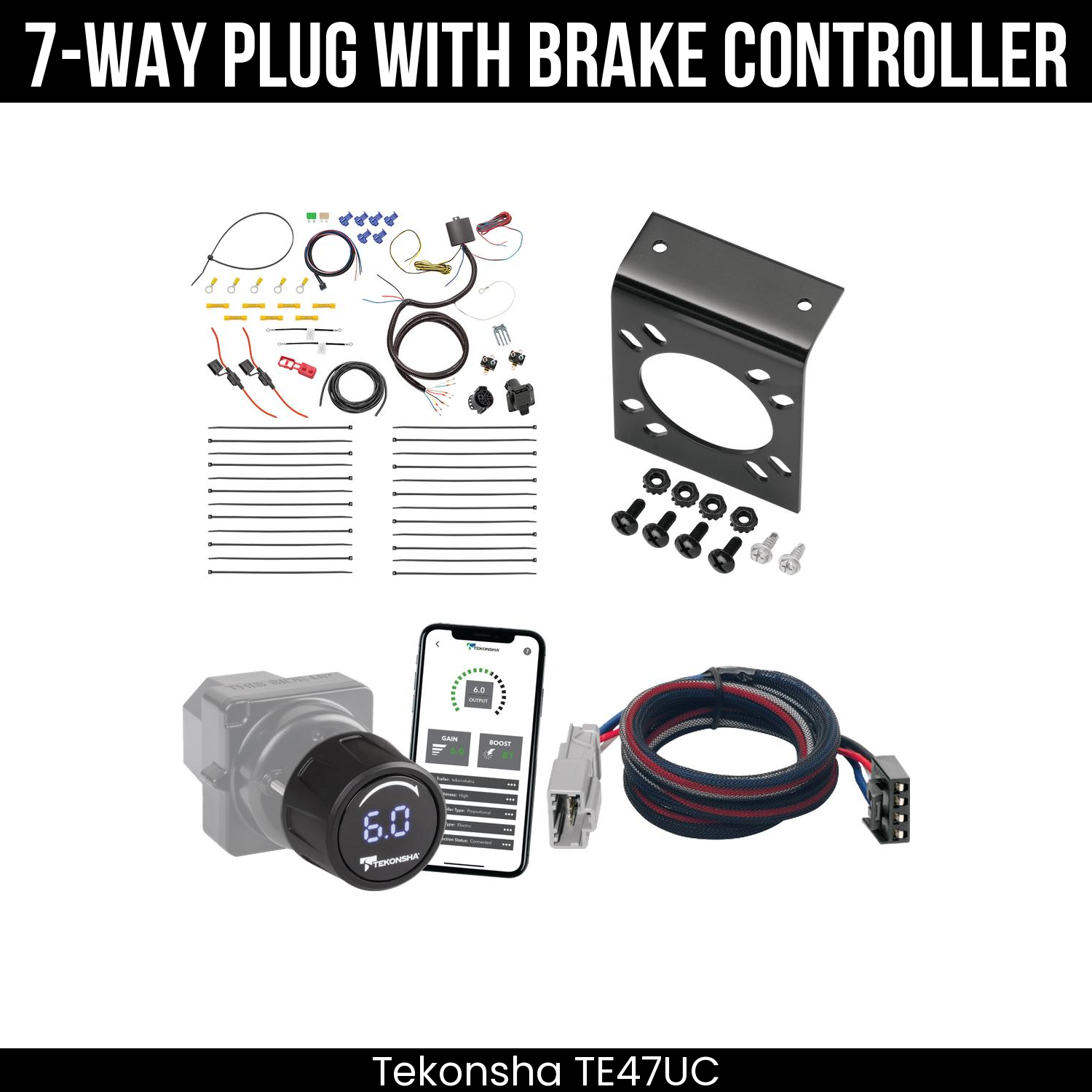 Trailer Wiring 7-Way Plug w/ Bracket , Tekonsha Prodigy iD Smart Brake Control