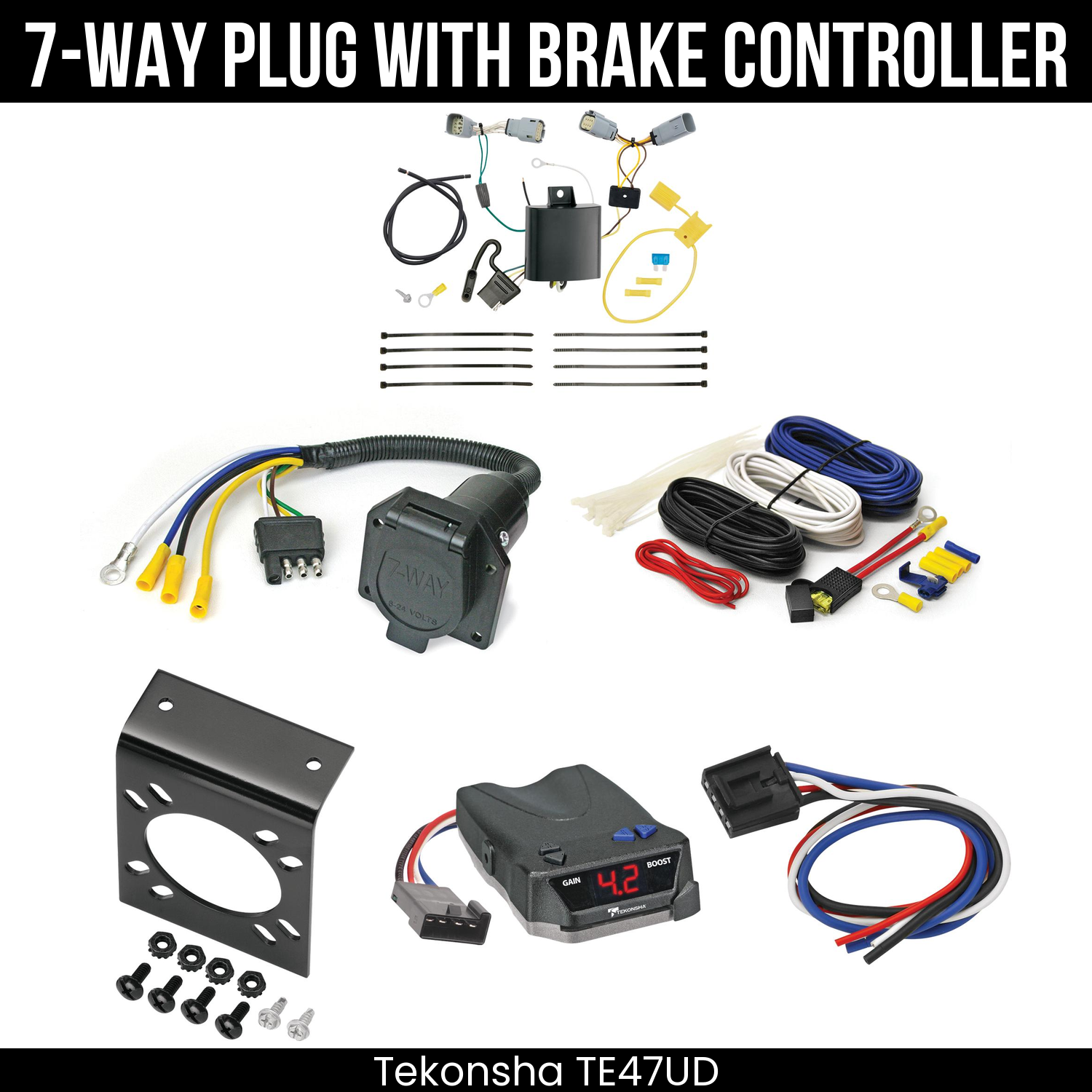Trailer Wiring 7-Way Economy Plug w/ Bracket , Tekonsha Brake EVN Control