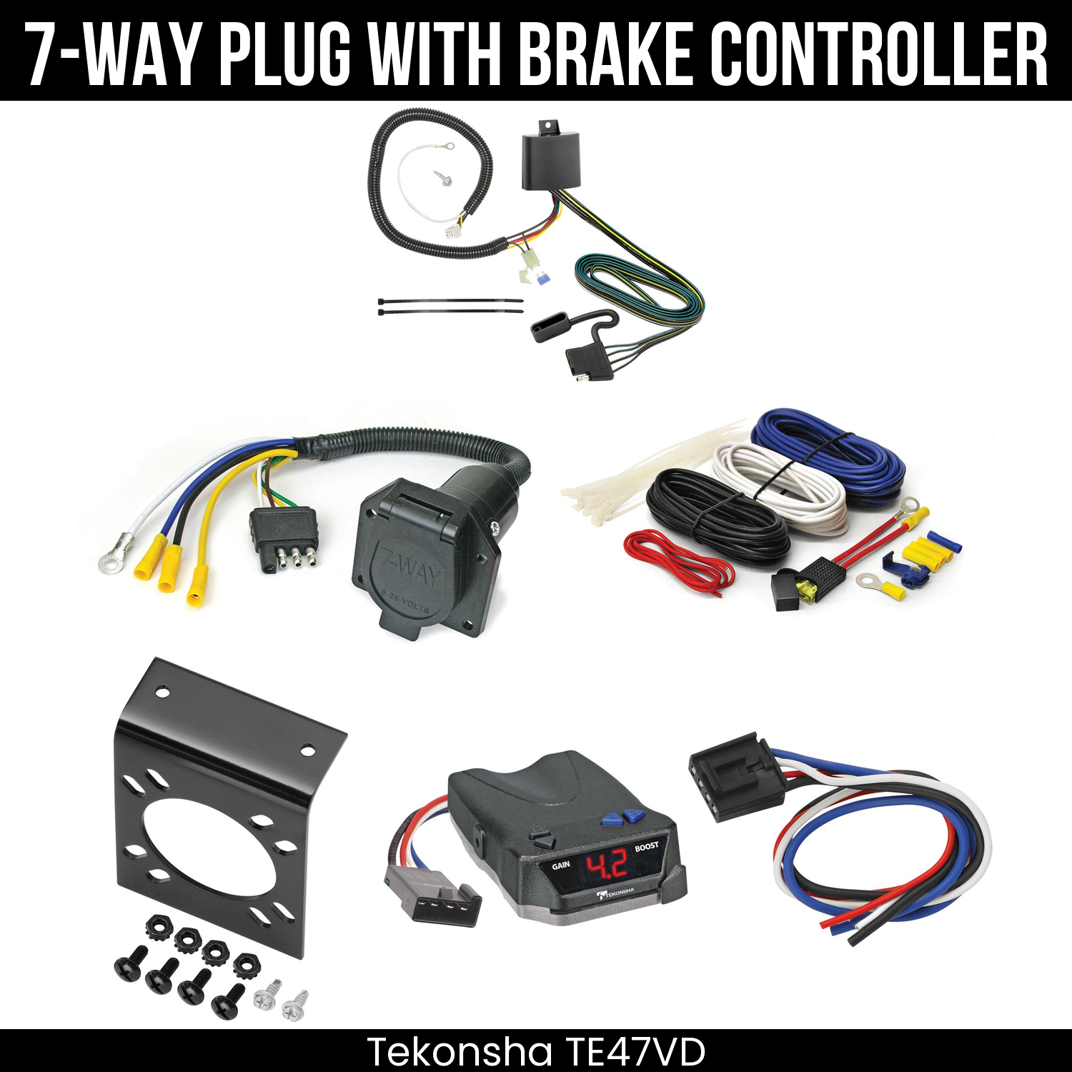Trailer Wiring 7-Way Economy Plug w/ Bracket , Tekonsha Brake EVN Control