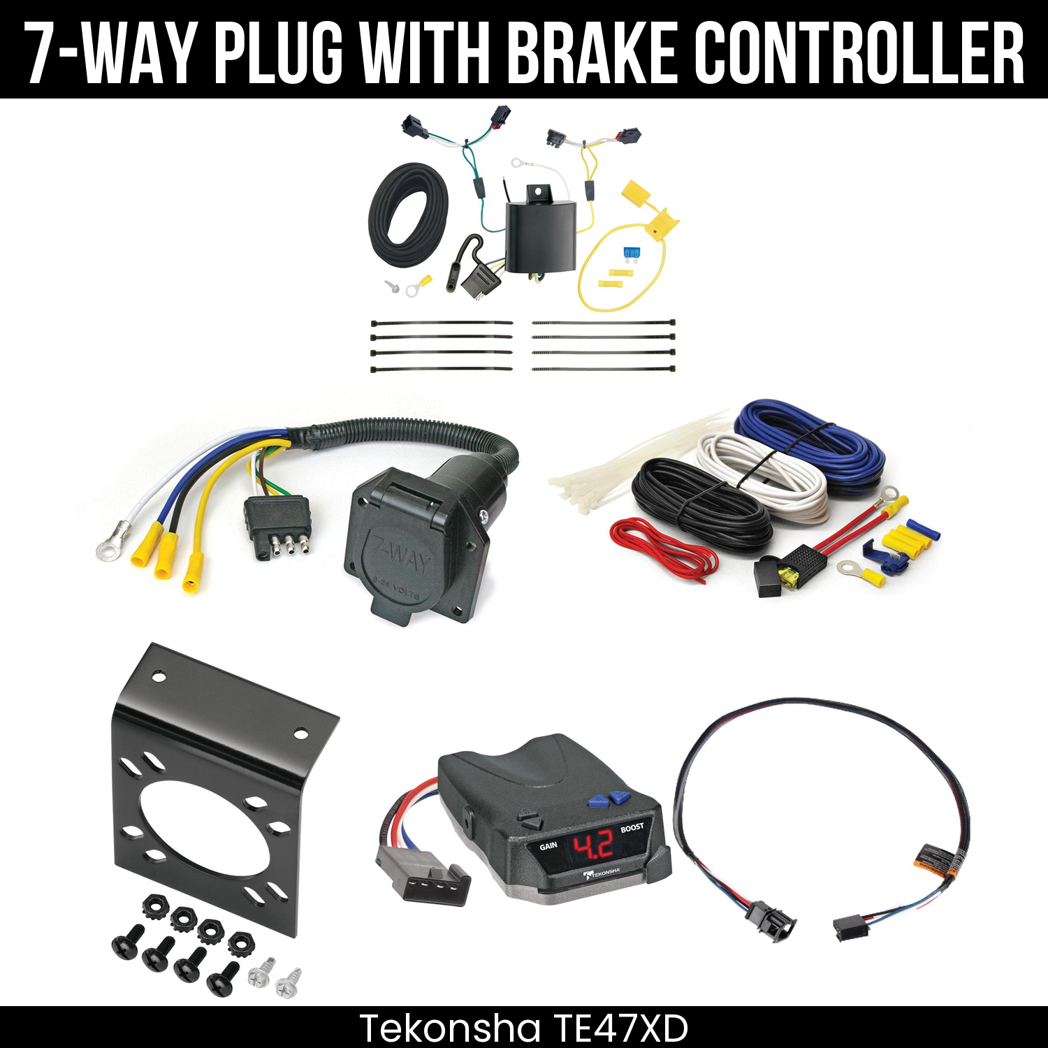 Trailer Wiring 7-Way Economy Plug w/ Bracket , Tekonsha Brake EVN Control