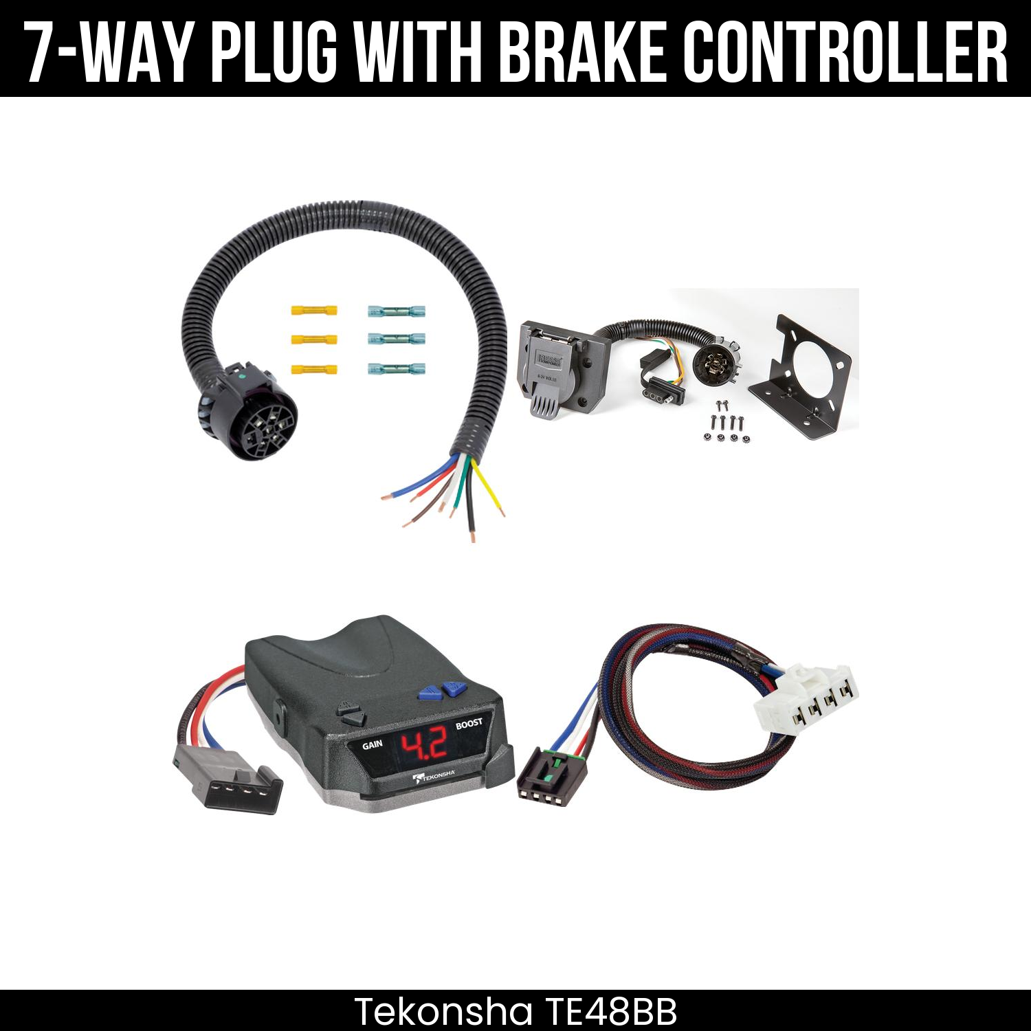 Trailer Wiring 7-Way Plug w/ Bracket , Tekonsha Brake EVN Control