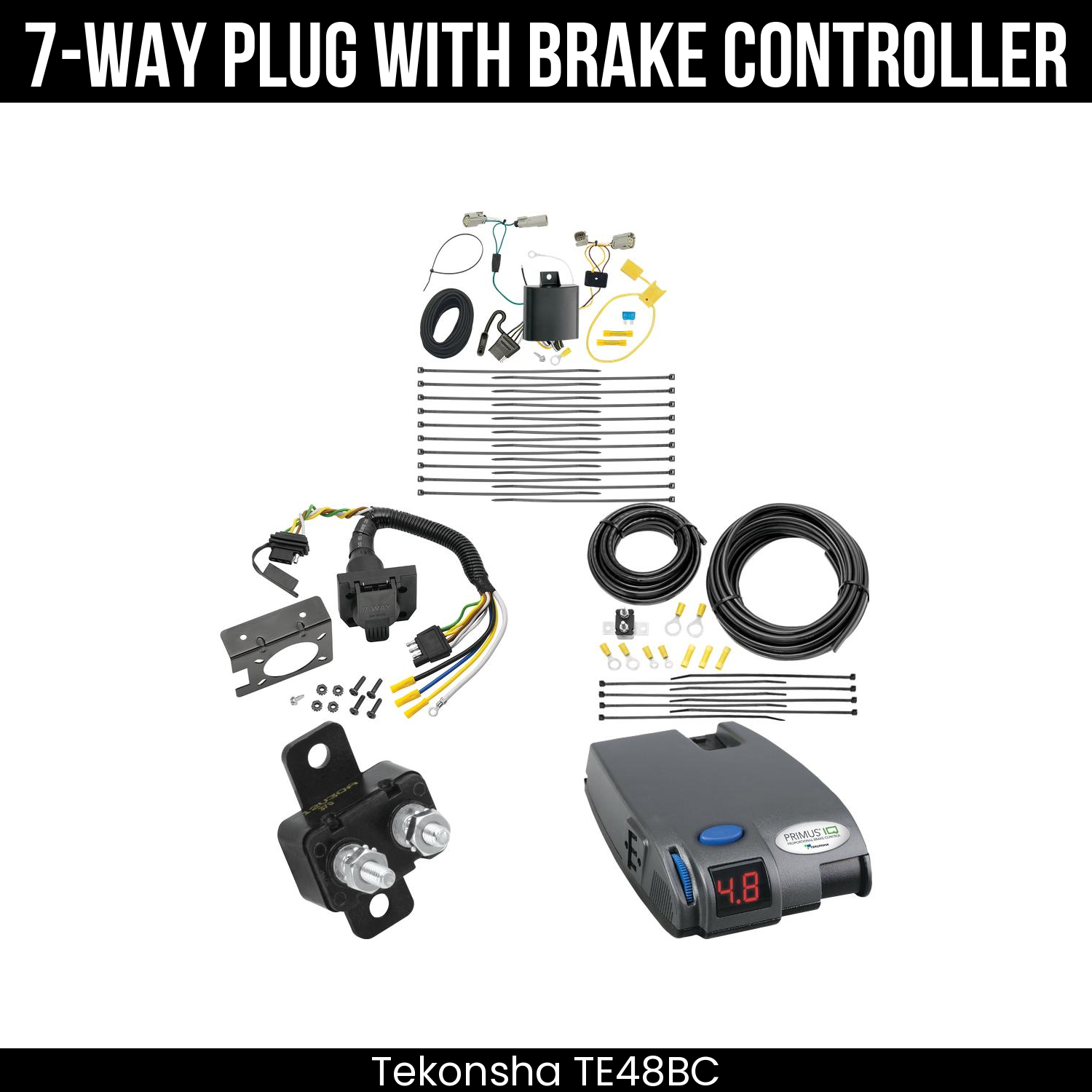 Trailer Wiring 7-Way Plug w/ Bracket , Tekonsha Primus IQ Brake Control