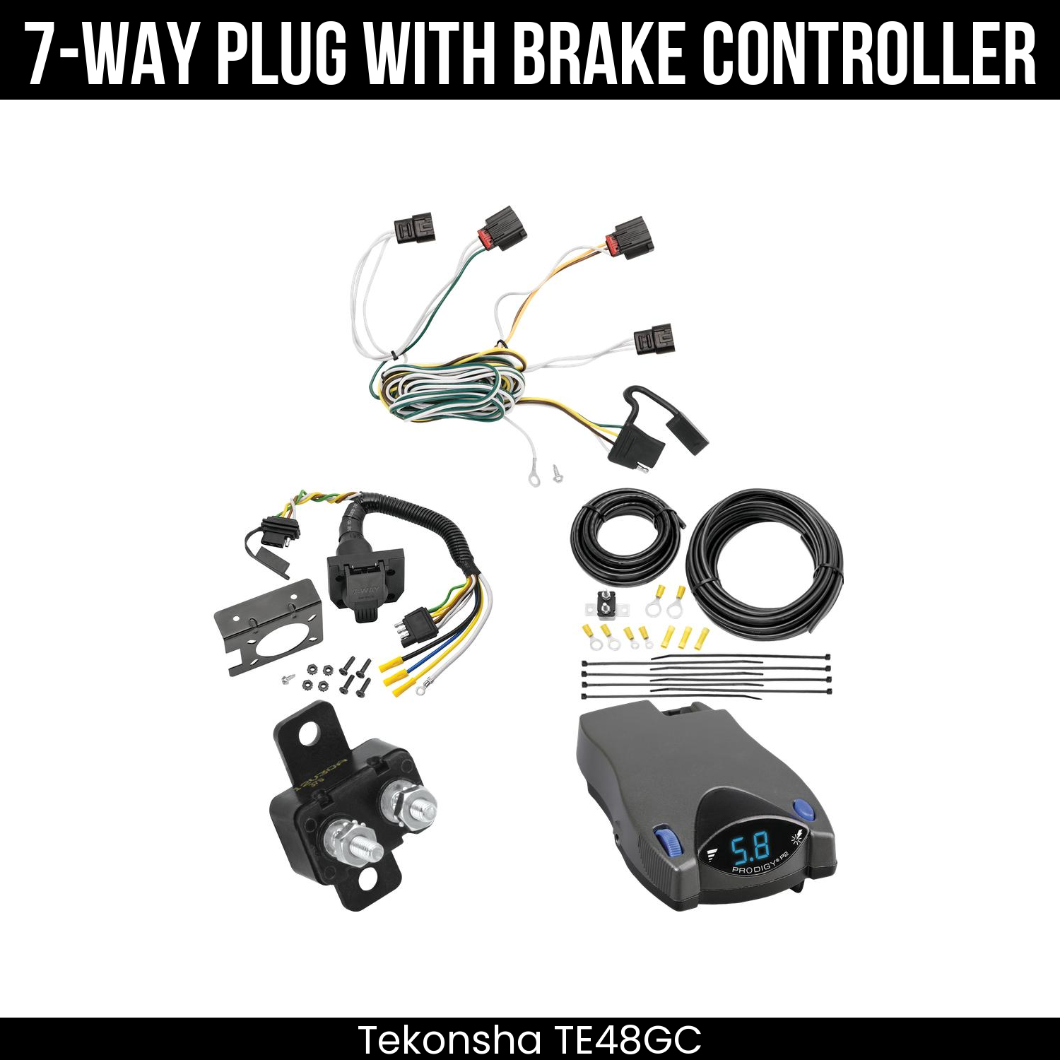 Trailer Wiring 7-Way Plug w/ Bracket , Tekonsha Prodigy P2 Brake Control