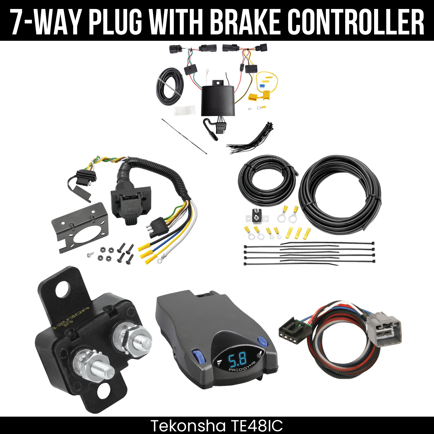 Trailer Wiring 7-Way Plug w/ Bracket , Tekonsha Prodigy P2 Brake Control