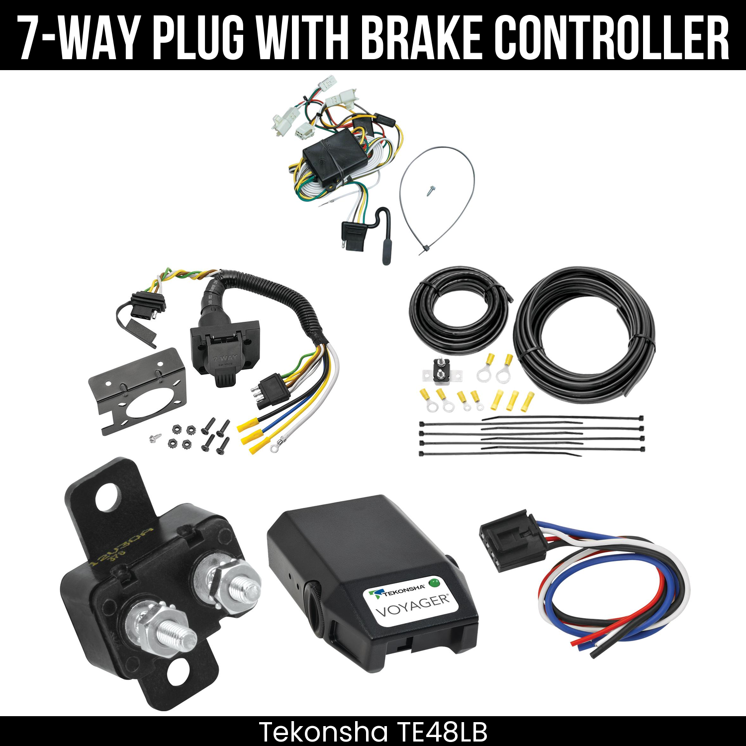 Trailer Wiring 7-Way Plug w/ Bracket , Tekonsha Voyager Brake Control