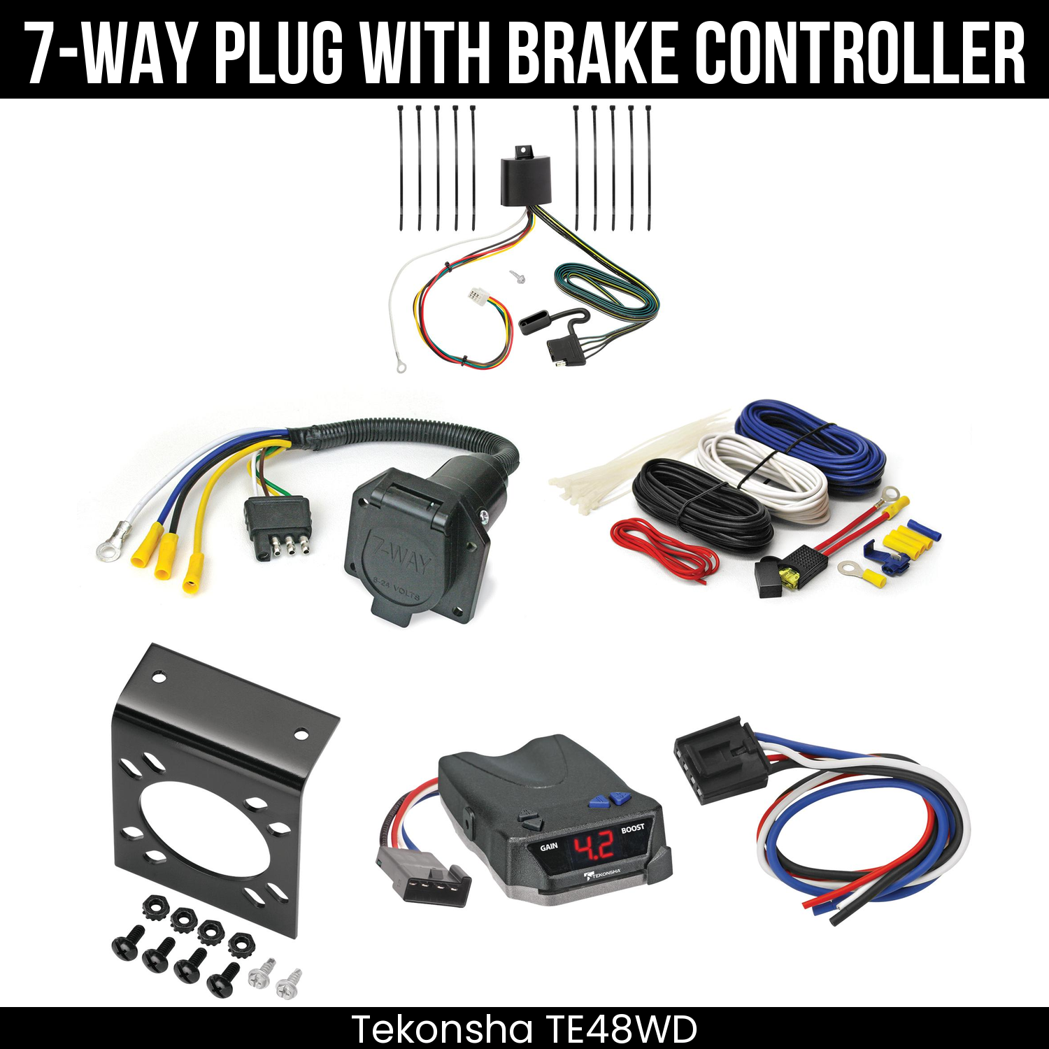Trailer Wiring 7-Way Economy Plug w/ Bracket , Tekonsha Brake EVN Control
