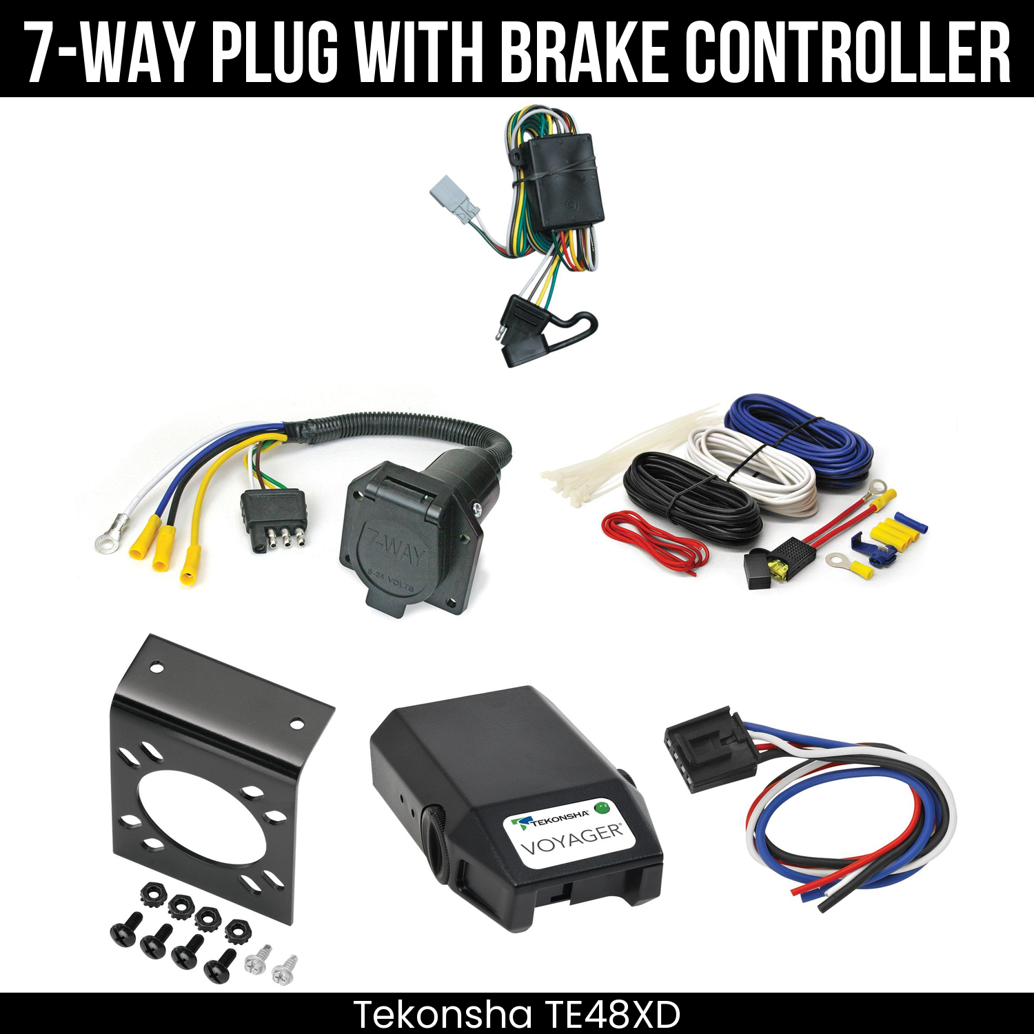 Trailer Wiring 7-Way Economy Plug w/ Bracket , Tekonsha Voyager Brake Control