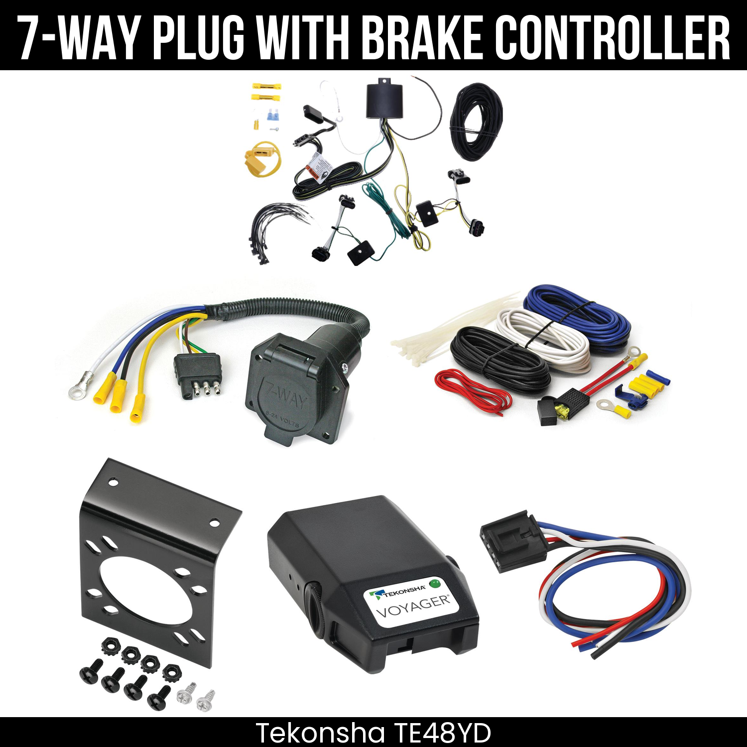 Trailer Wiring 7-Way Economy Plug w/ Bracket , Tekonsha Voyager Brake Control
