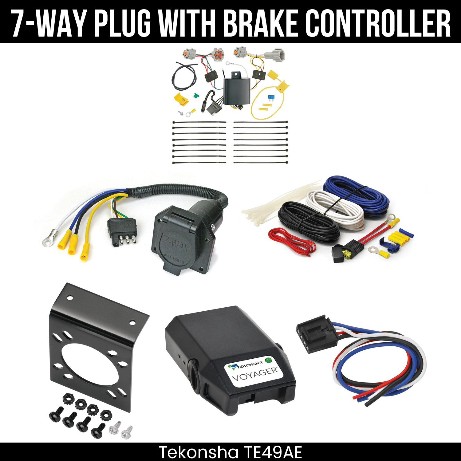 Trailer Wiring 7-Way Economy Plug w/ Bracket , Tekonsha Voyager Brake Control