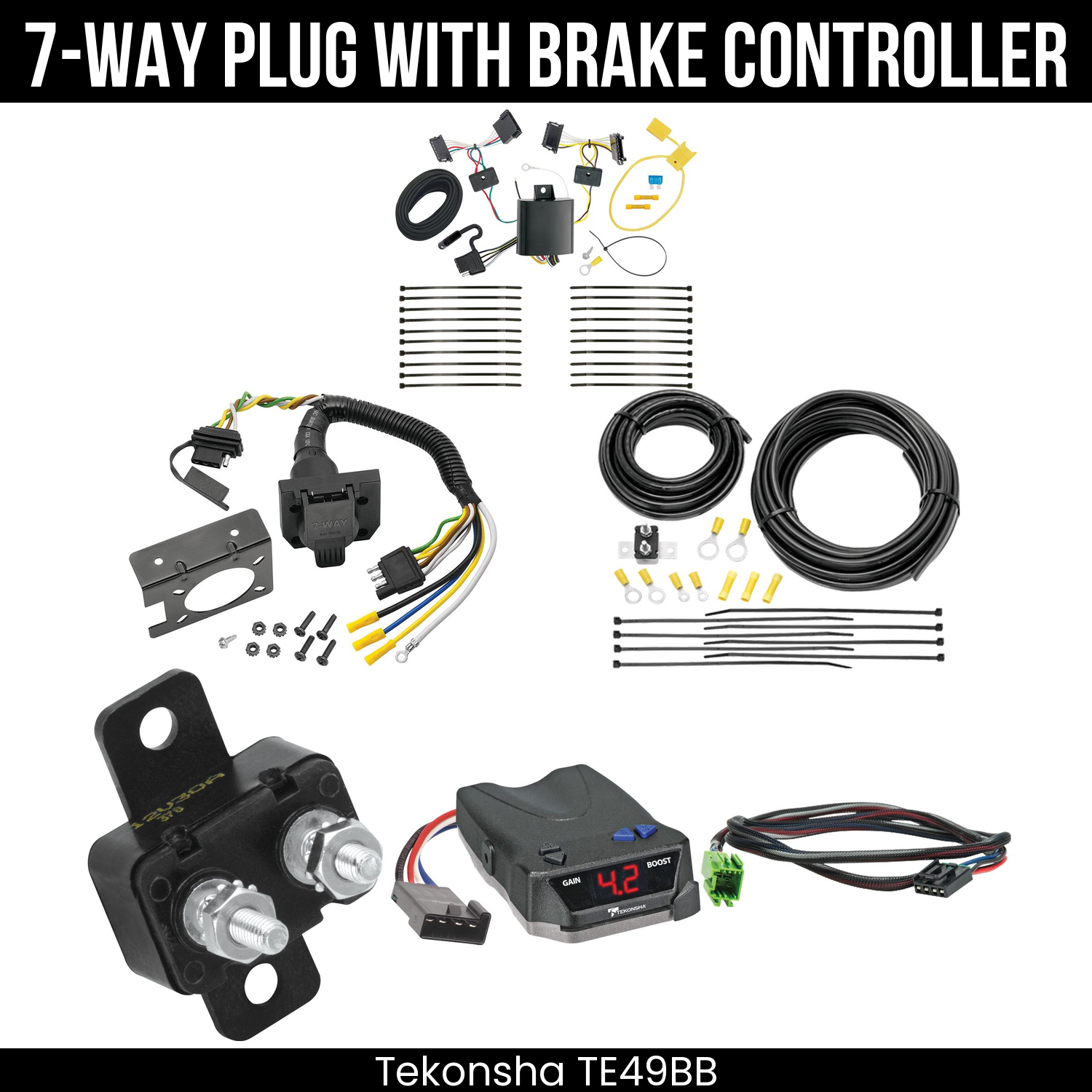 Trailer Wiring 7-Way Plug w/ Bracket , Tekonsha Brake EVN Control