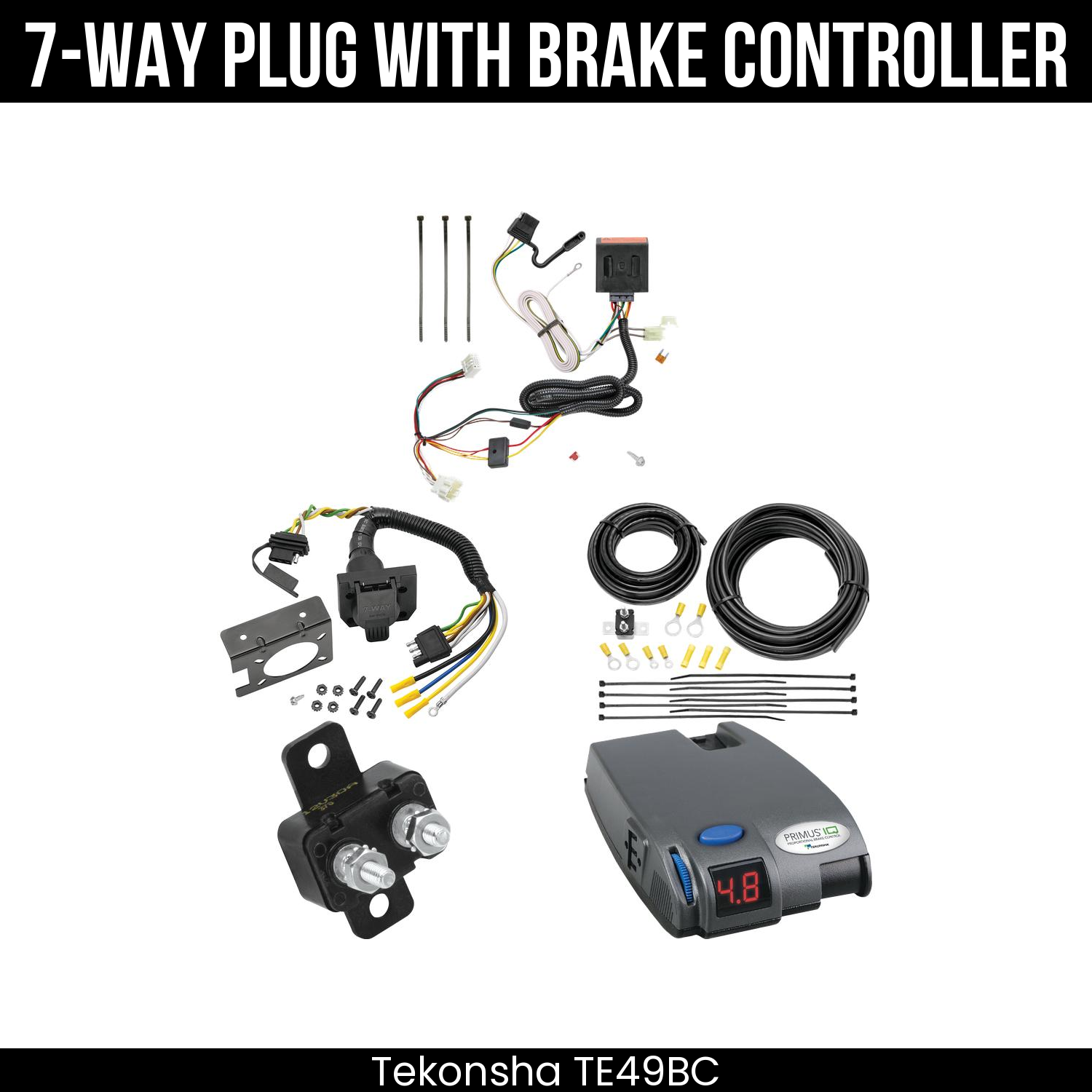 Trailer Wiring 7-Way Plug w/ Bracket , Tekonsha Primus IQ Brake Control