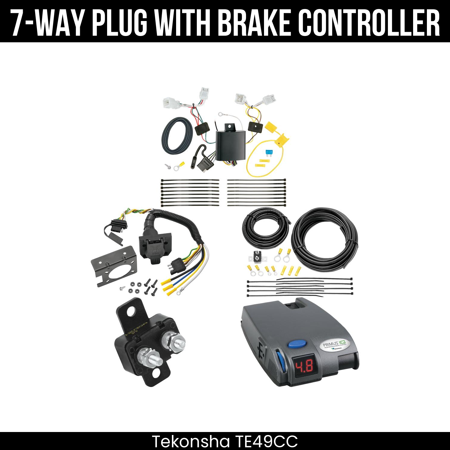Trailer Wiring 7-Way Plug w/ Bracket , Tekonsha Primus IQ Brake Control