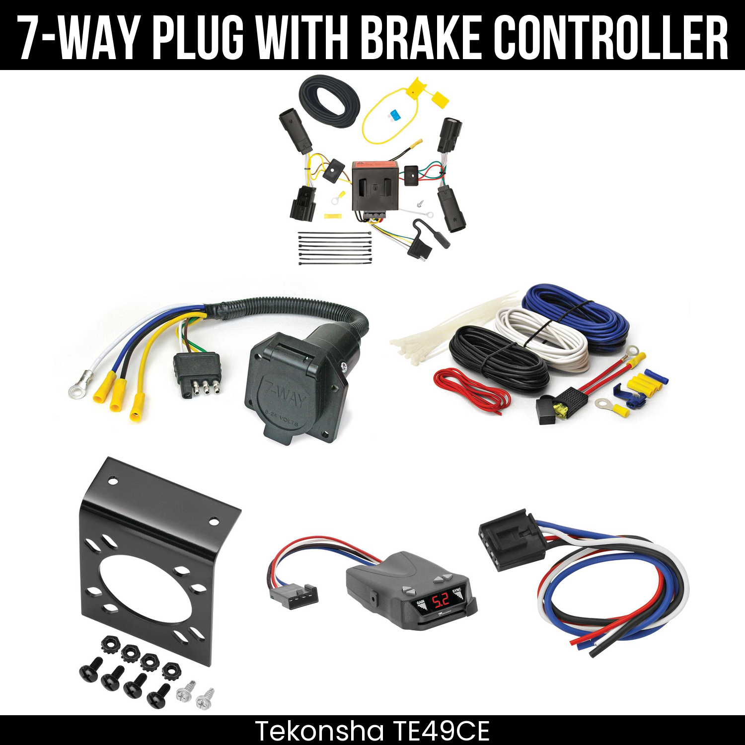 Trailer Wiring 7-Way Economy Plug w/ Bracket , Tekonsha Brakeman IV Brake Control