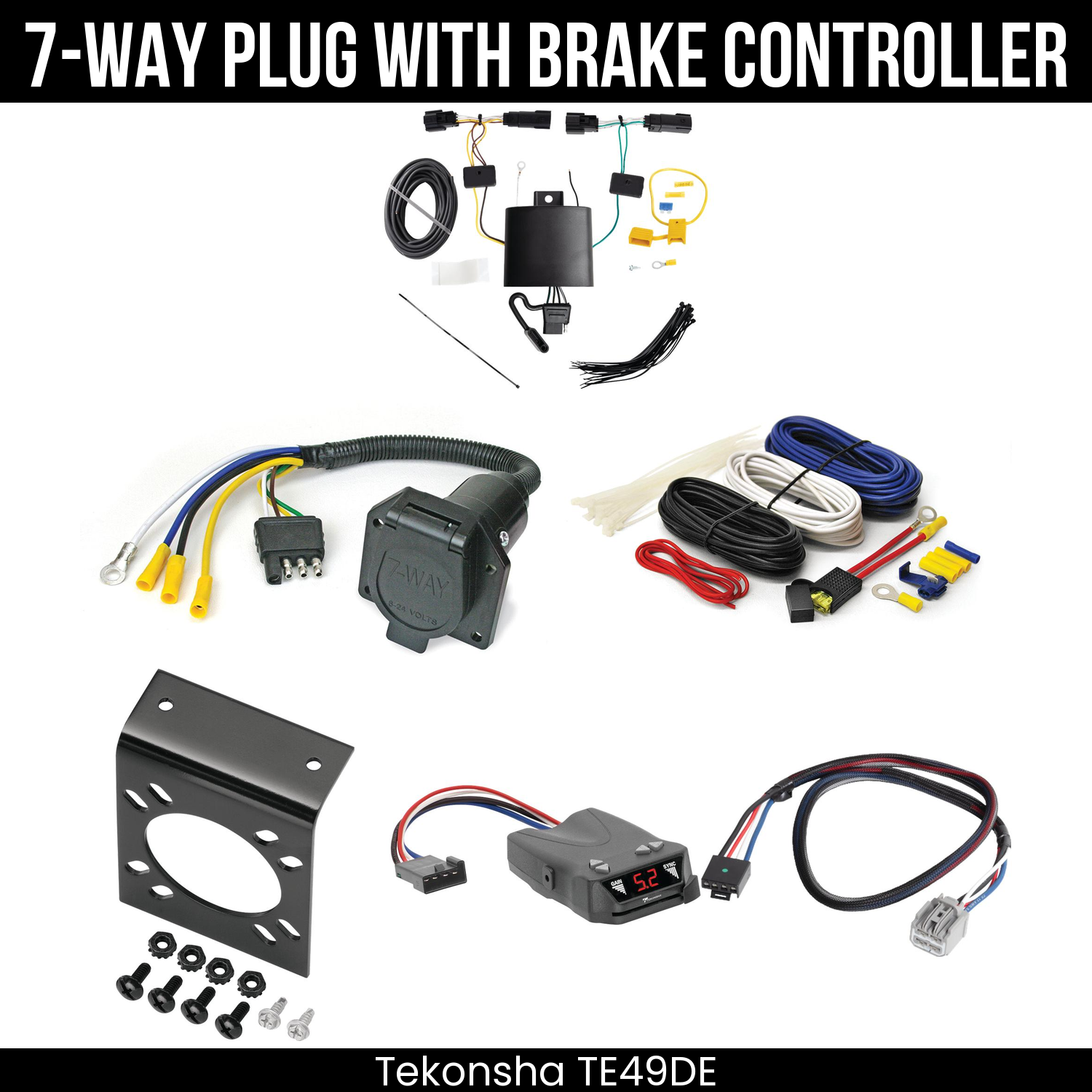 Trailer Wiring 7-Way Economy Plug w/ Bracket , Tekonsha Brakeman IV Brake Control
