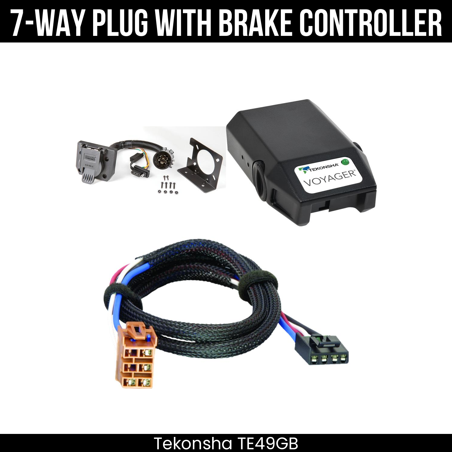 Trailer Wiring 7-Way Plug w/ Bracket , Tekonsha Voyager Brake Control