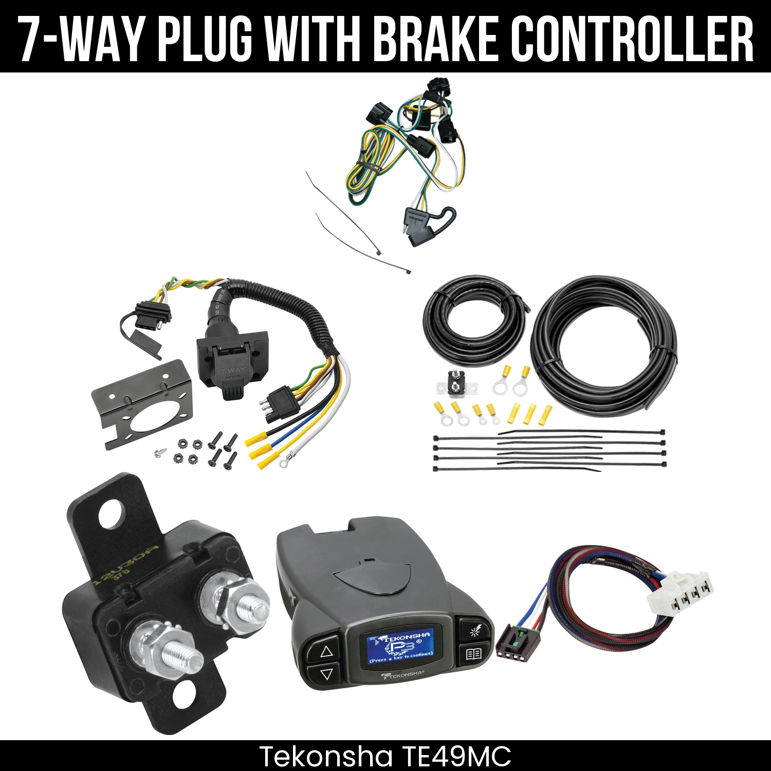 Trailer Wiring 7-Way Plug w/ Bracket , Tekonsha Prodigy P3 Brake Control