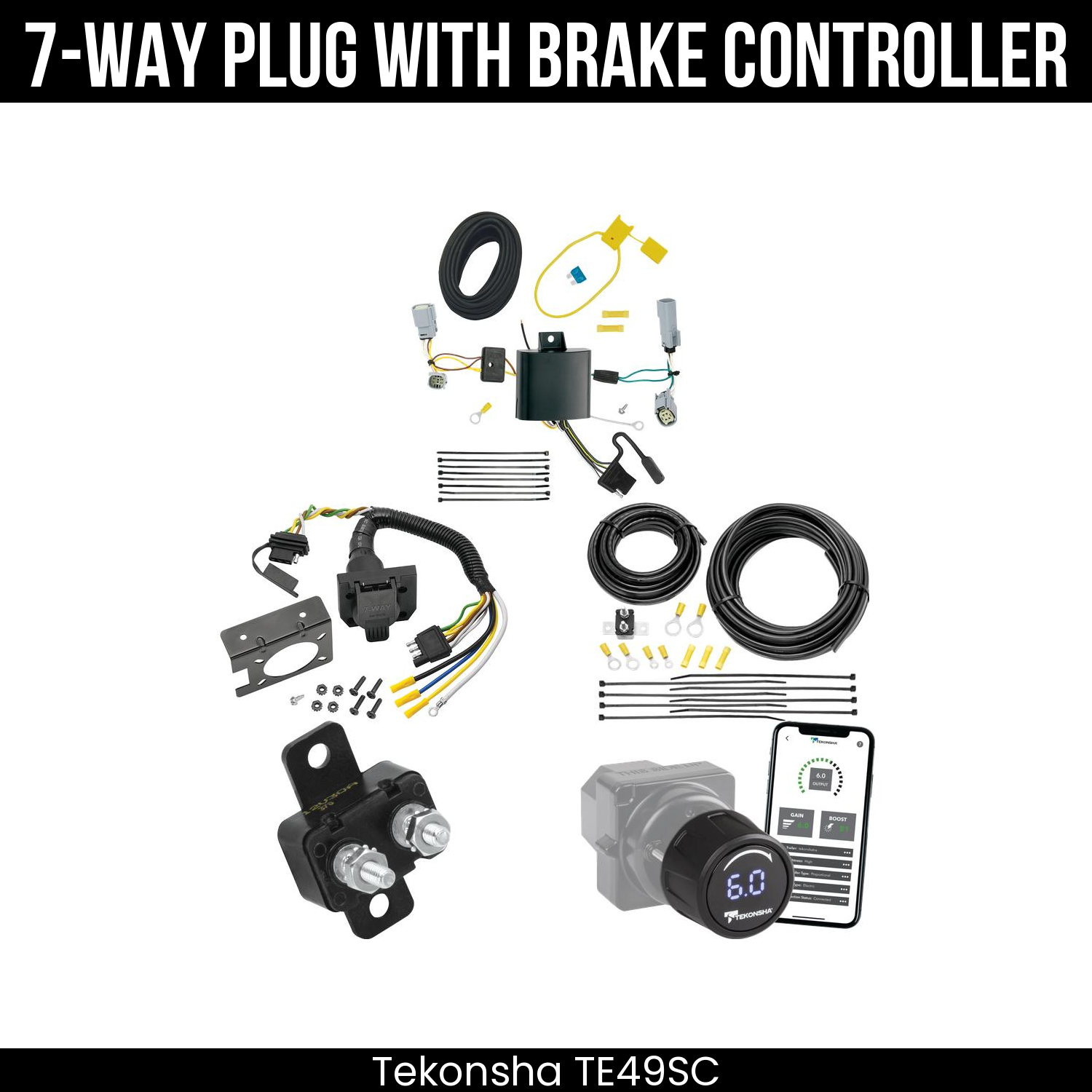 Trailer Wiring 7-Way Plug w/ Bracket , Tekonsha Prodigy iD Smart Brake Control
