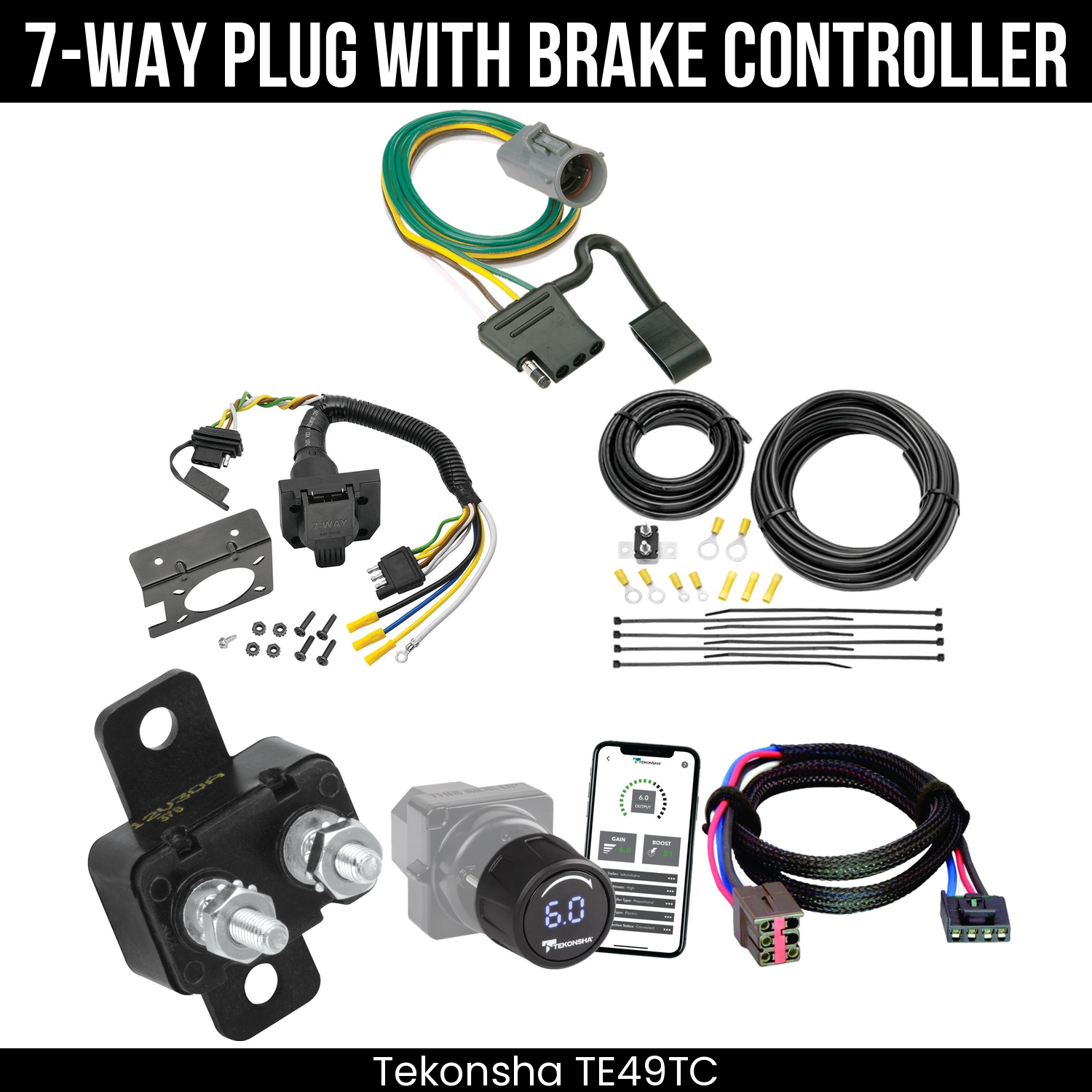 Trailer Wiring 7-Way Plug w/ Bracket , Tekonsha Prodigy iD Smart Brake Control