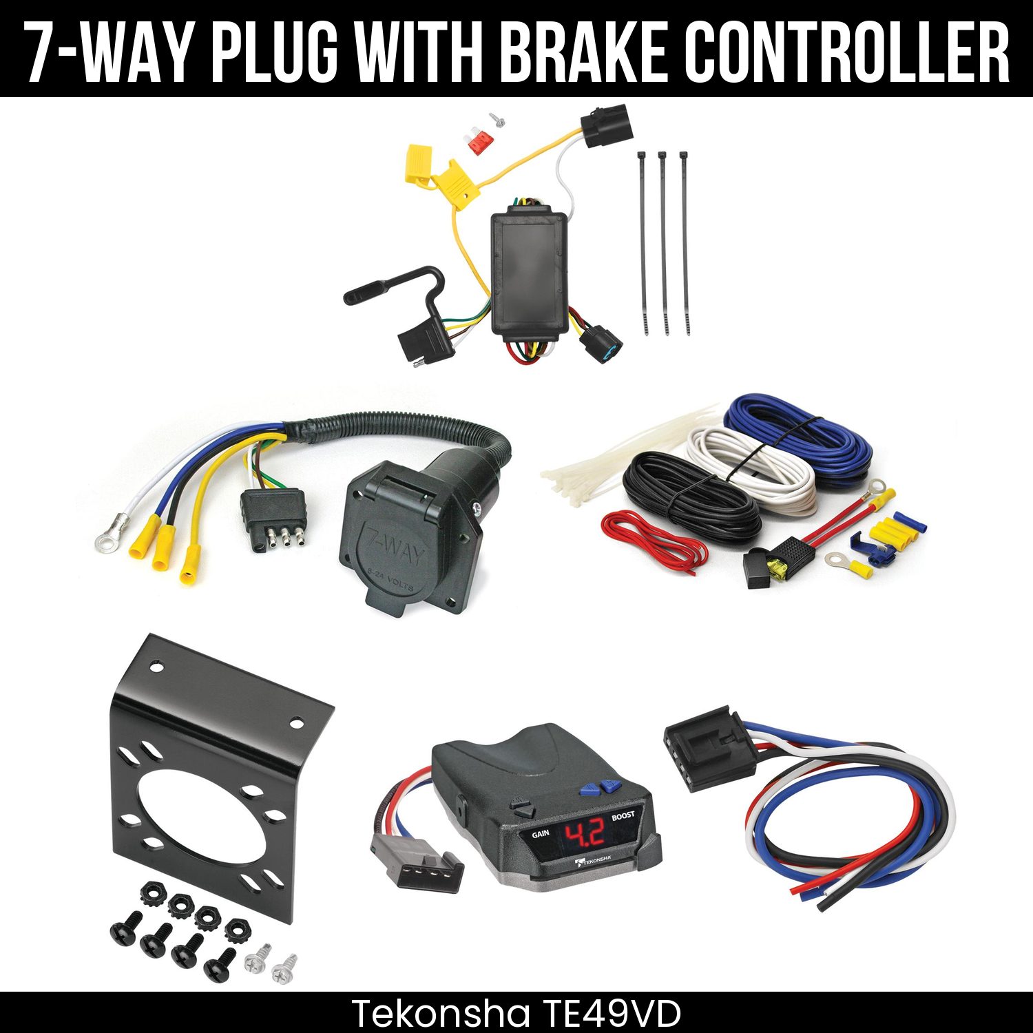 Trailer Wiring 7-Way Economy Plug w/ Bracket , Tekonsha Brake EVN Control