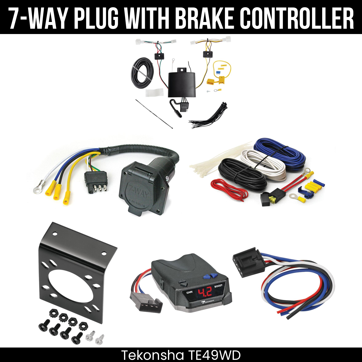 Trailer Wiring 7-Way Economy Plug w/ Bracket , Tekonsha Brake EVN Control