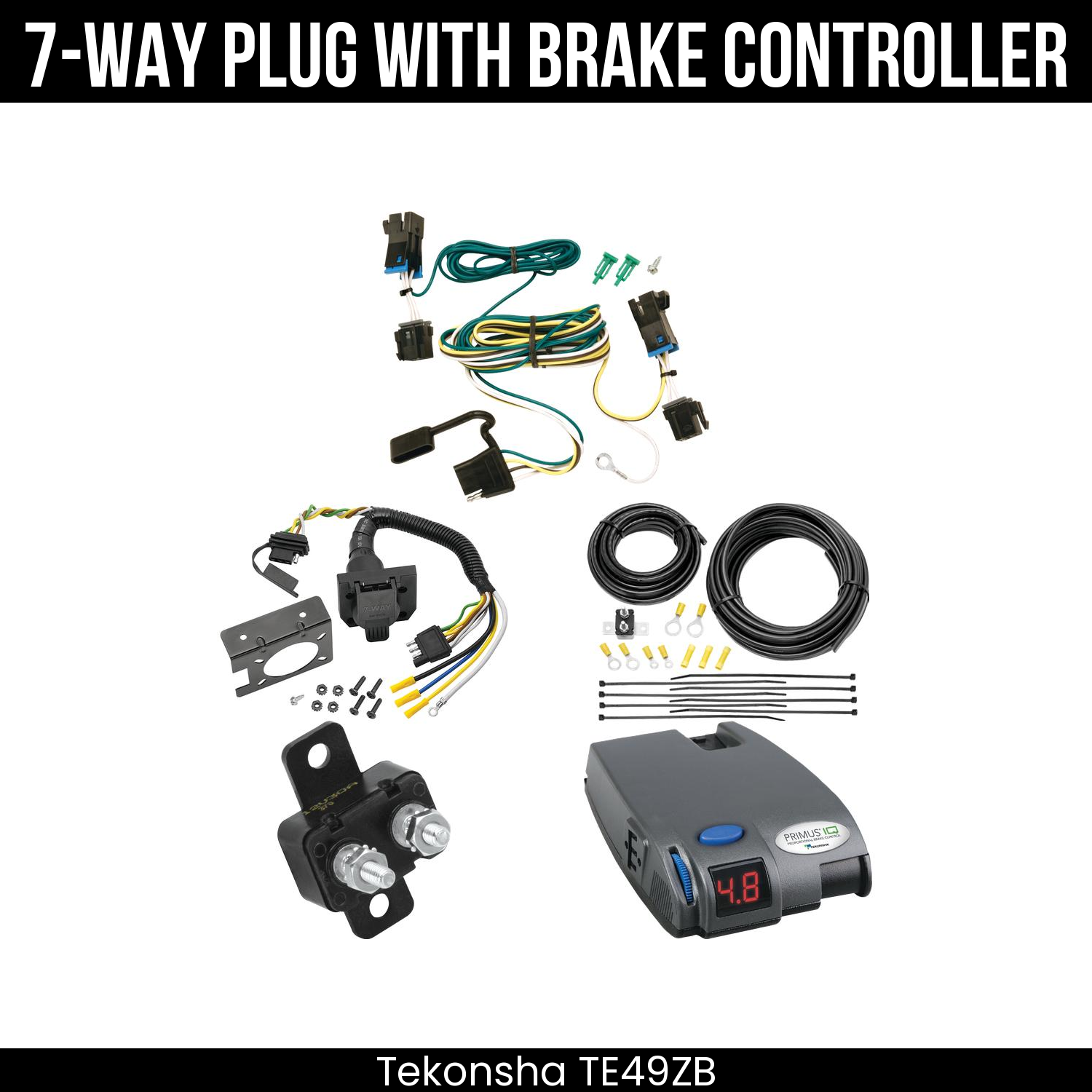 Trailer Wiring 7-Way Plug w/ Bracket , Tekonsha Primus IQ Brake Control