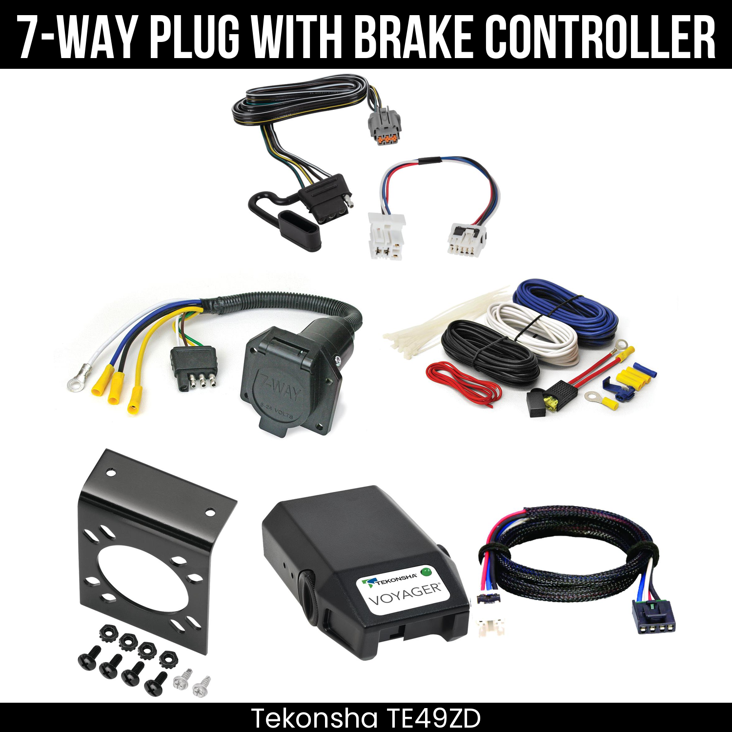 Trailer Wiring 7-Way Economy Plug w/ Bracket , Tekonsha Voyager Brake Control