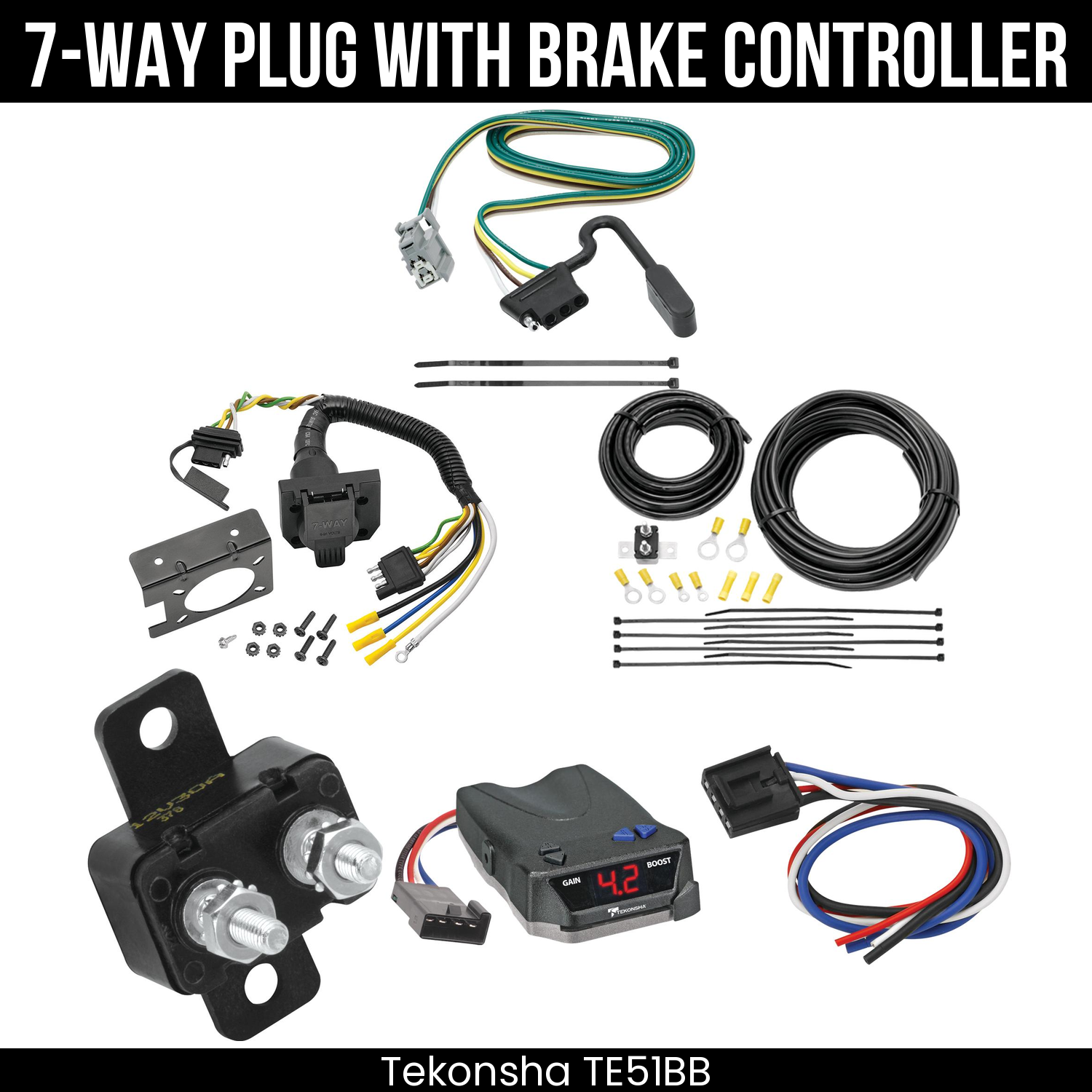 Trailer Wiring 7-Way Plug w/ Bracket , Tekonsha Brake EVN Control